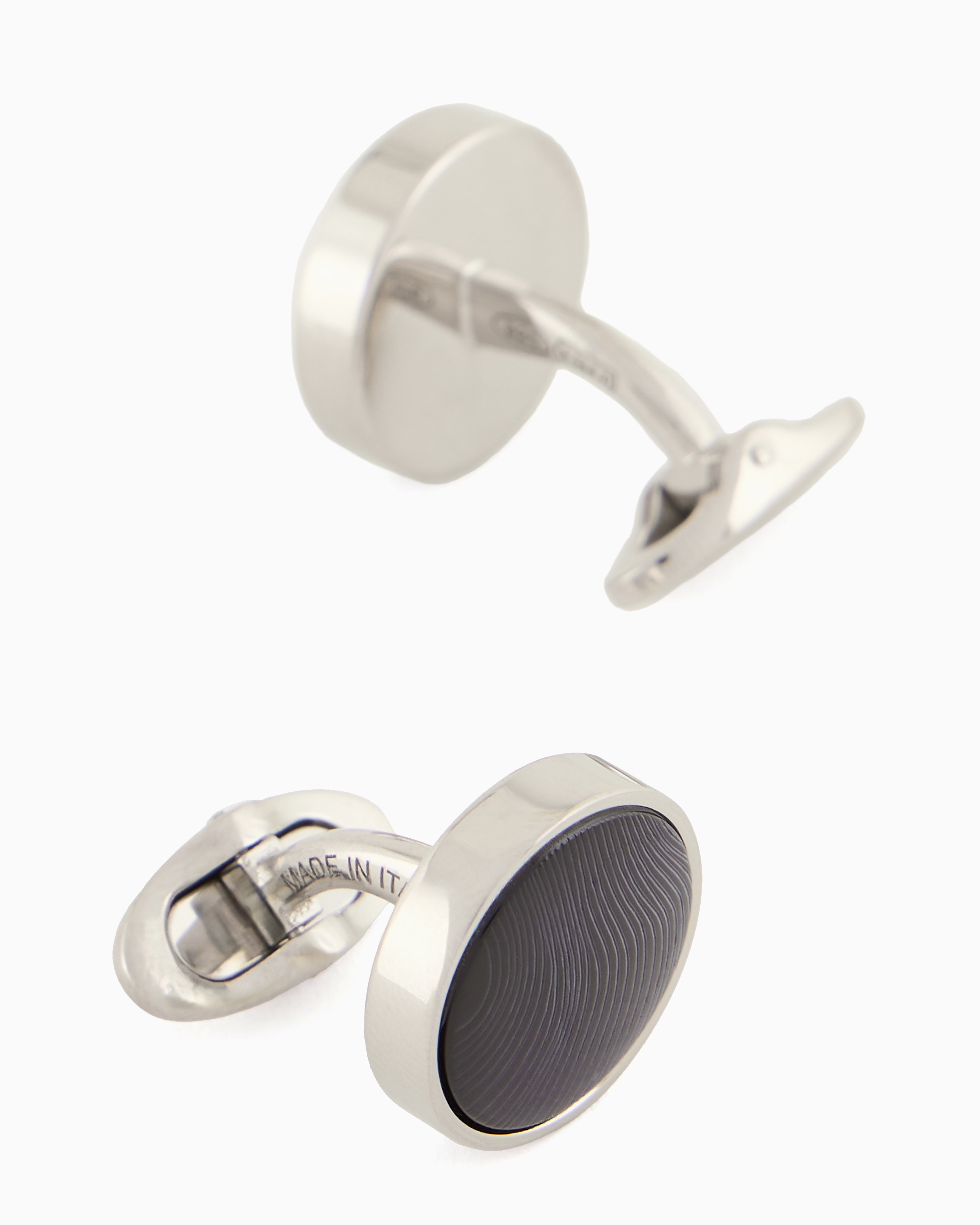 GIORGIO ARMANI STERLING SILVER AND MOTHER OF PEARL ROUND CUFFLINKS 