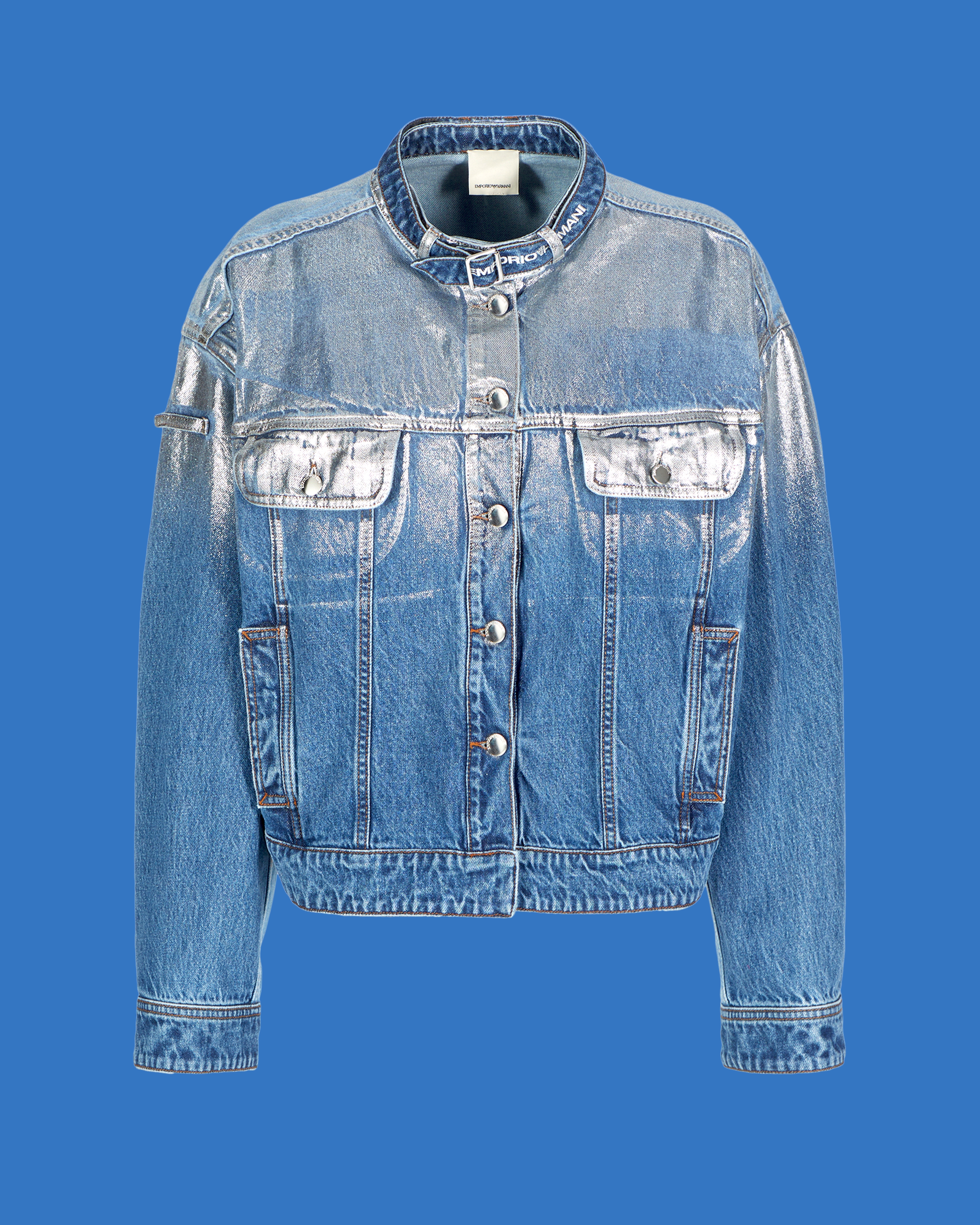 Shop Emporio Armani Asv Black Blue Capsule Collection Washed Organic-denim Jacket In Patterned