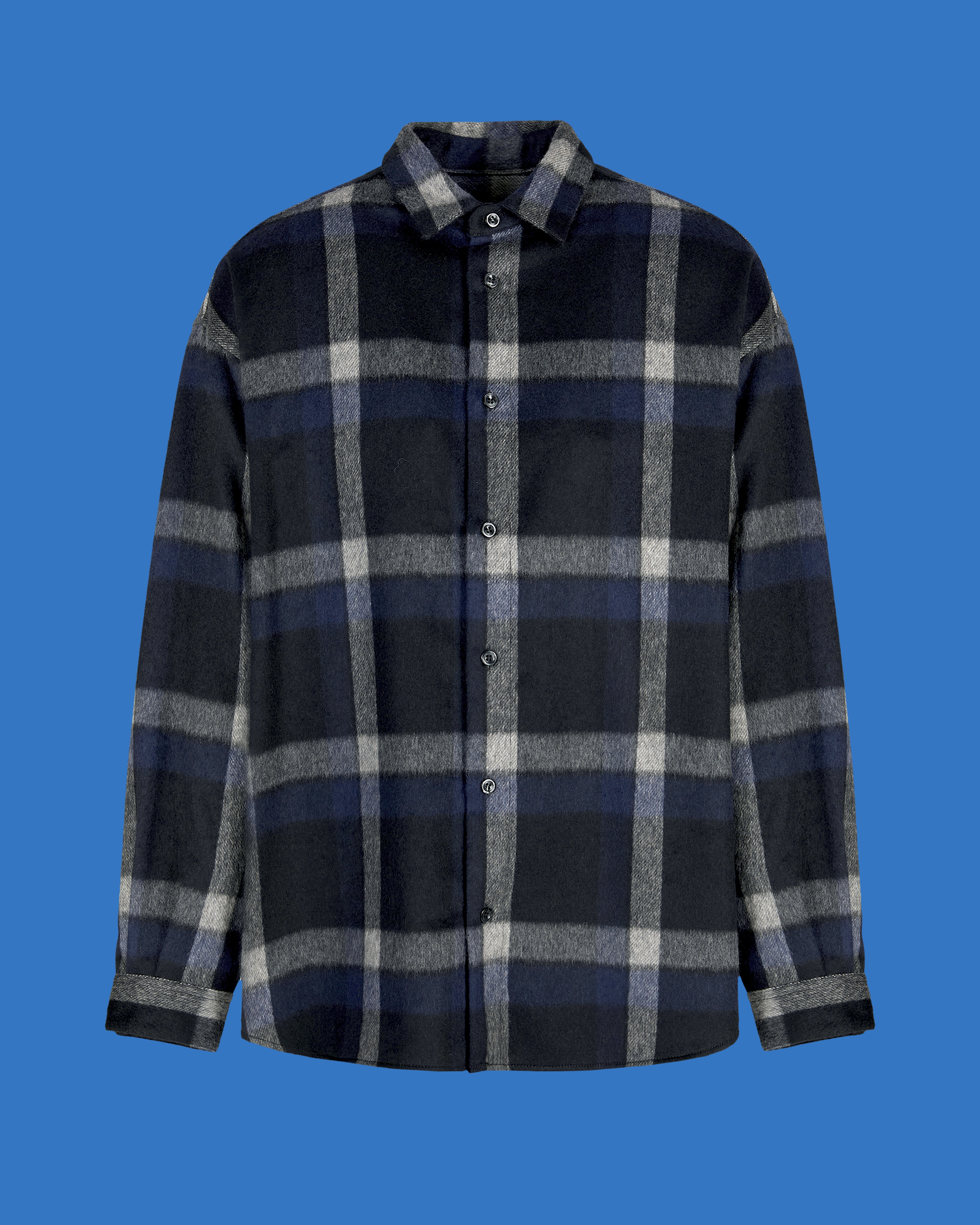 Shop Emporio Armani Asv Black Blue Capsule Collection Checked Shirt In Wool-blend Cloth In Patterned