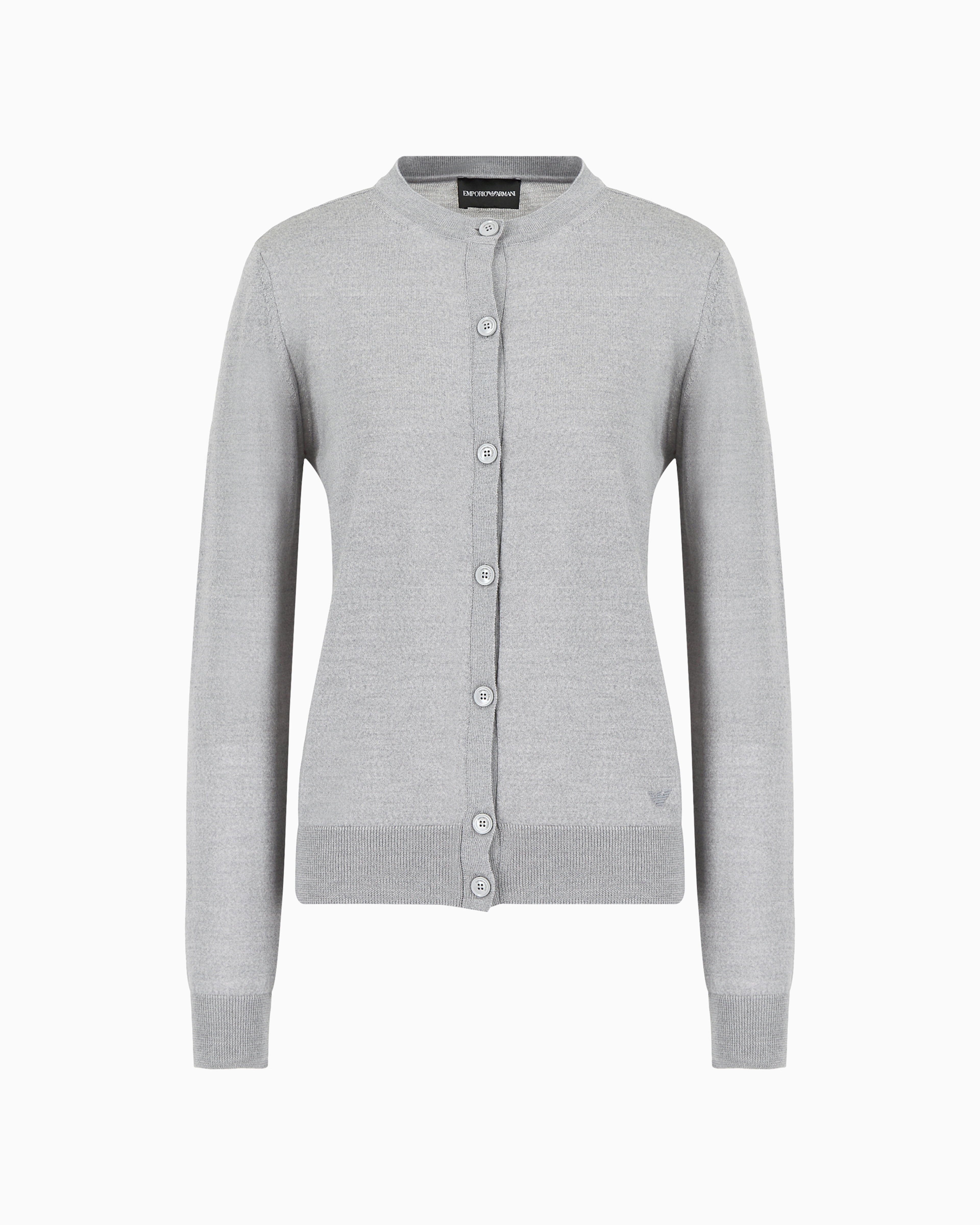 Emporio Armani Cardigan In Plain-knit, Pure Virgin Wool In Grey