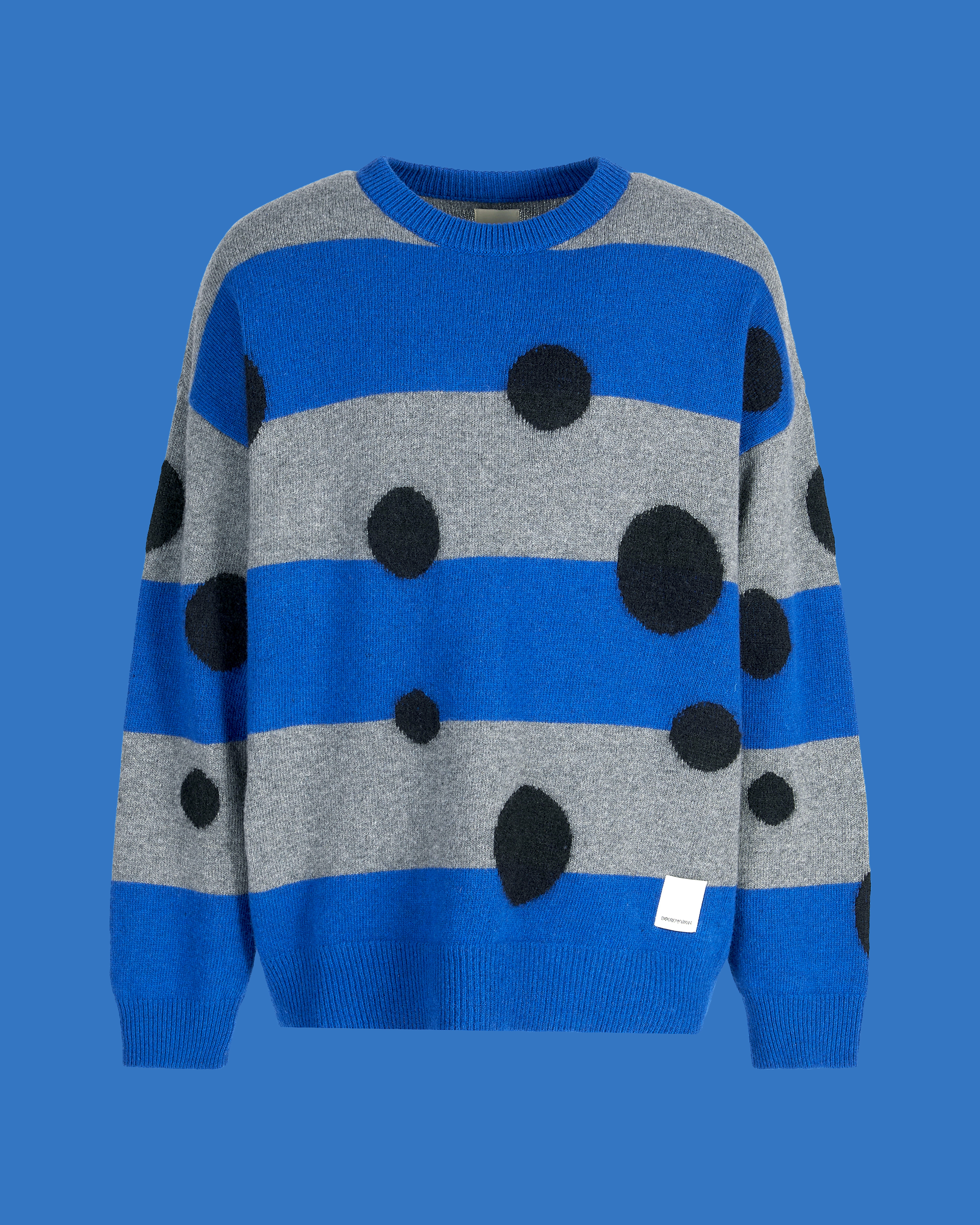 Emporio Armani - ASV Black Blue capsule collection polka-dot and stripe jacquard wool jumper, Man, Patterned, Size: