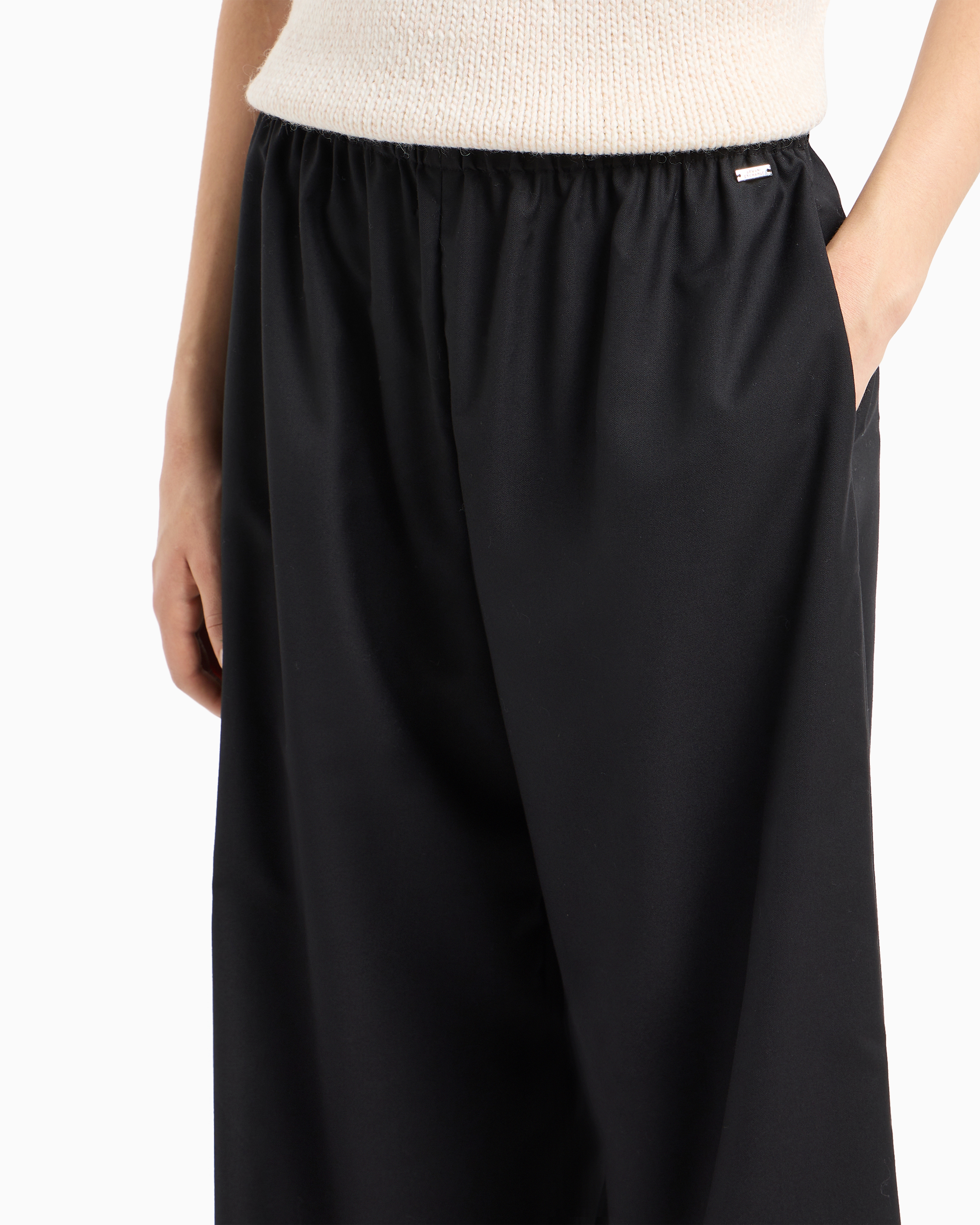 Shop Armani Exchange Wide Leg Trousers In Black