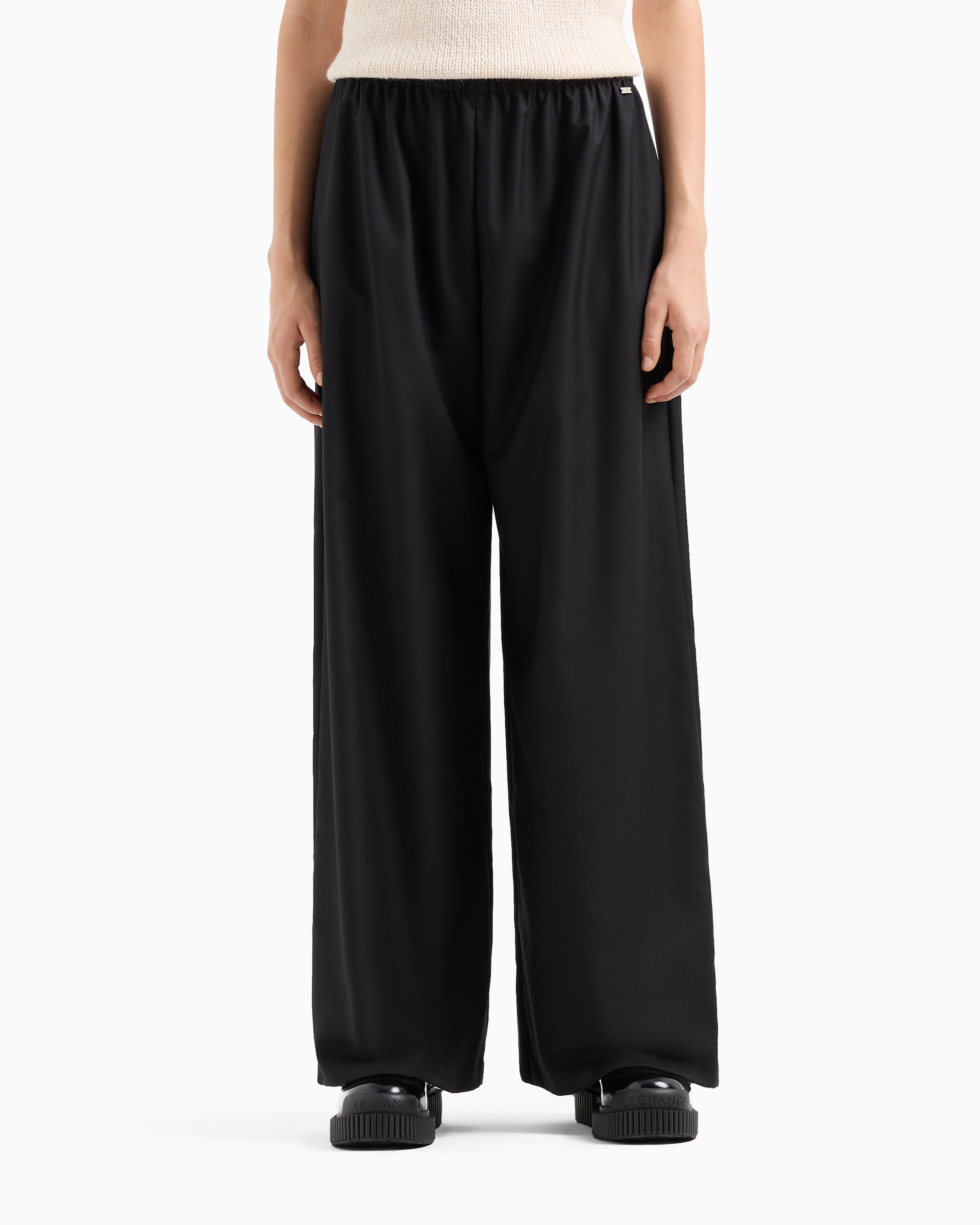 Shop Armani Exchange Wide Leg Trousers In Black