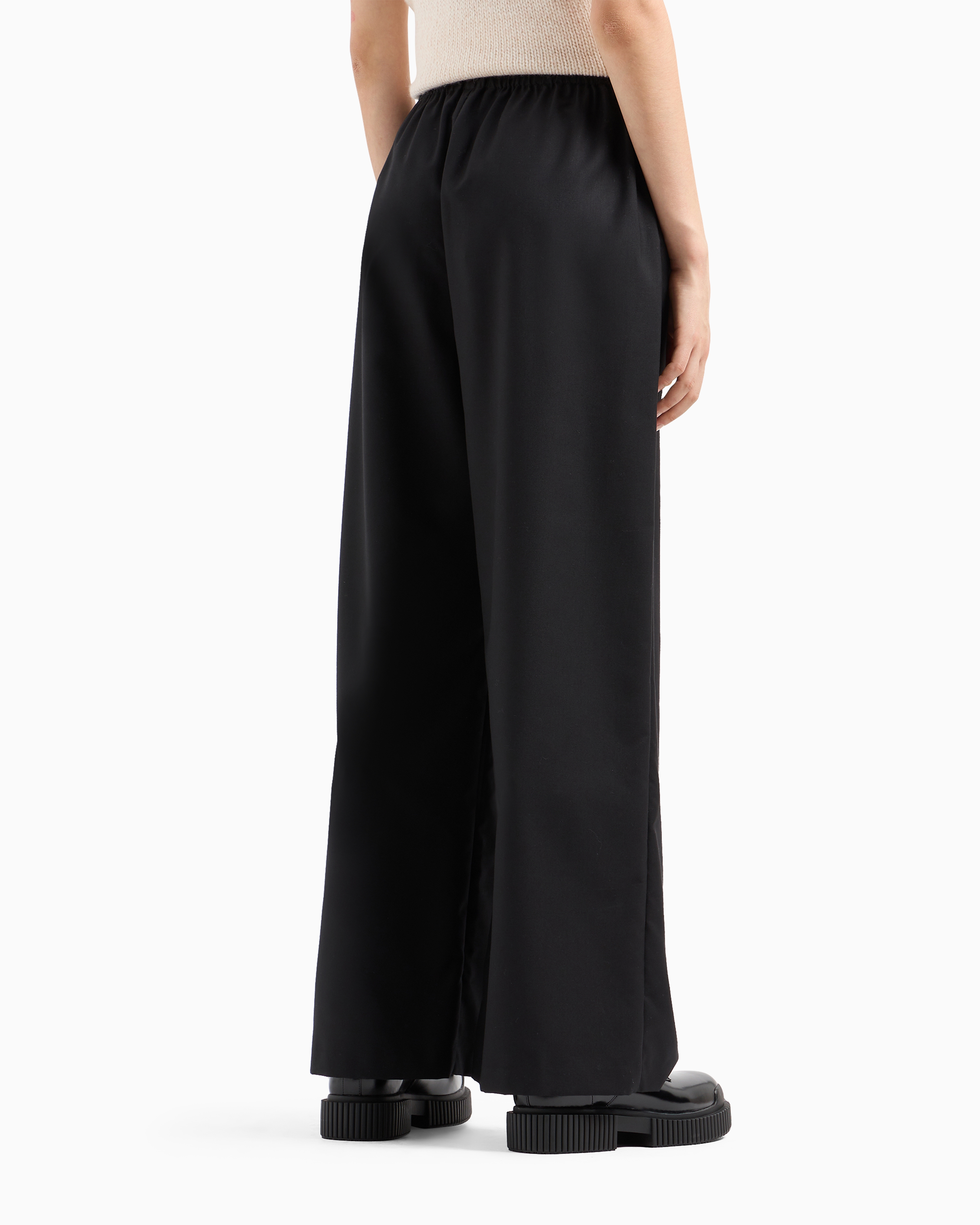 Shop Armani Exchange Wide Leg Trousers In Black