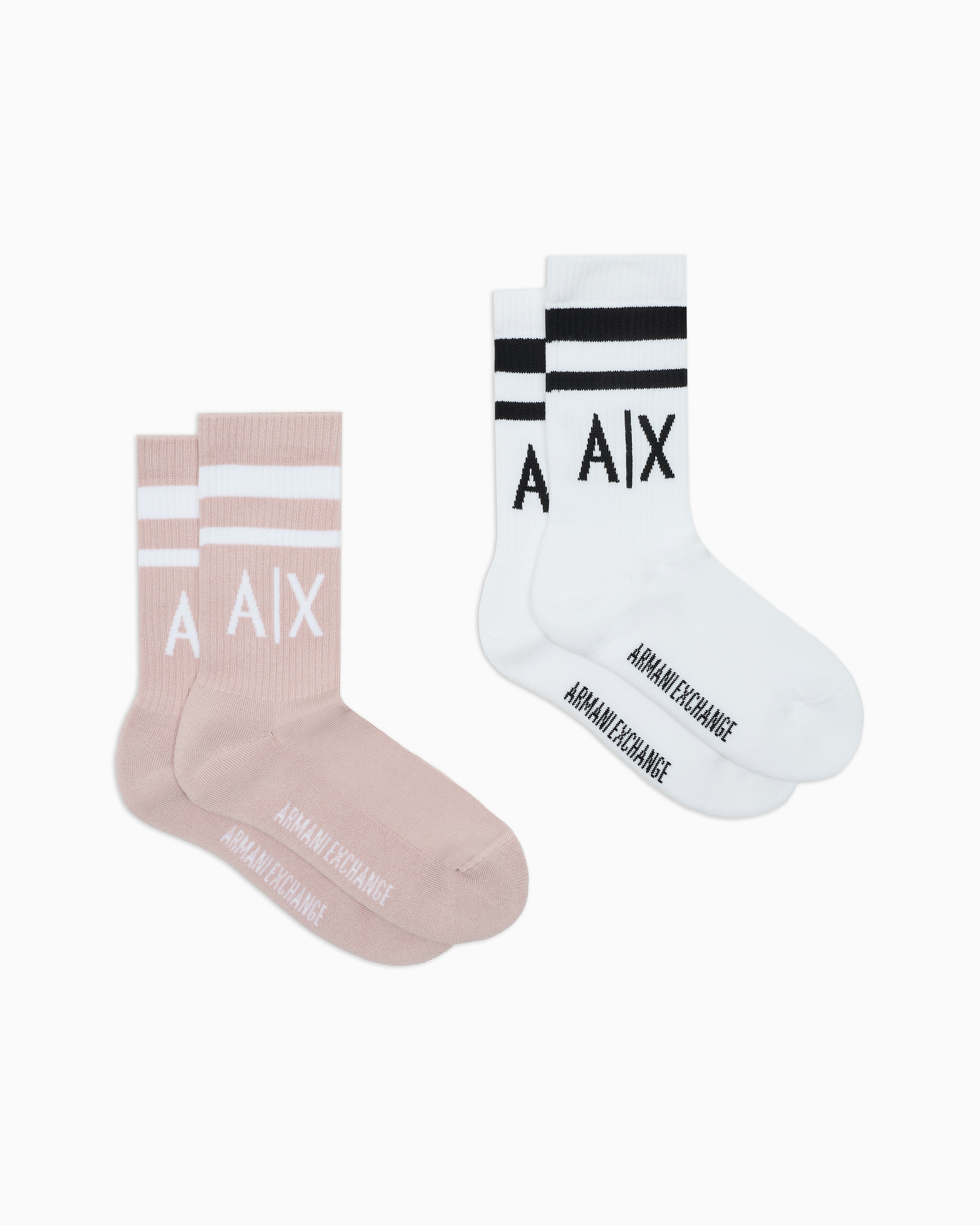 ARMANI EXCHANGE SET OF 2 PAIRS OF MIXED COTTON SOCKS WITH LOGO 