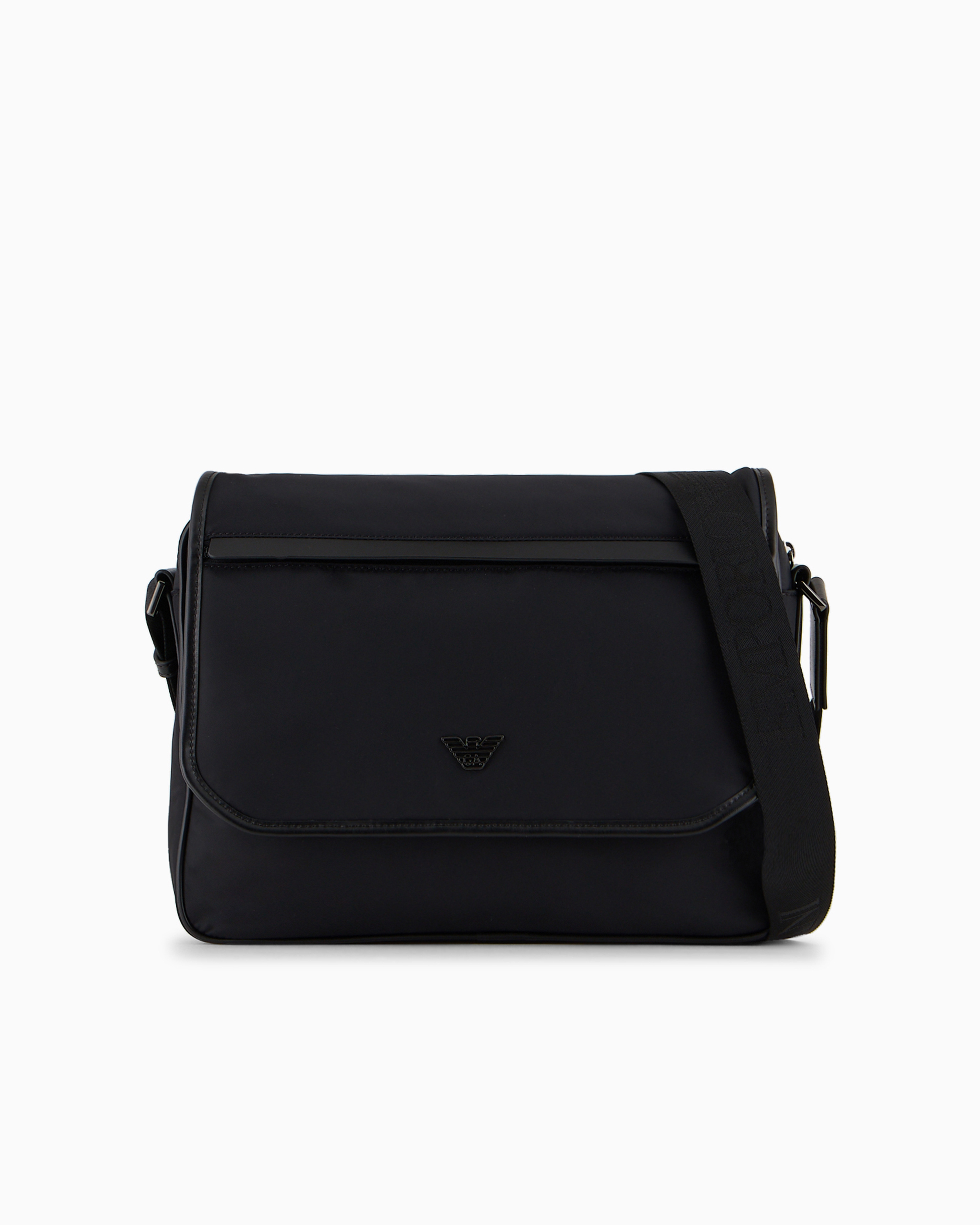 Emporio Armani Official Store Armani Sustainability Values Recycled Nylon Messenger Bag In Black