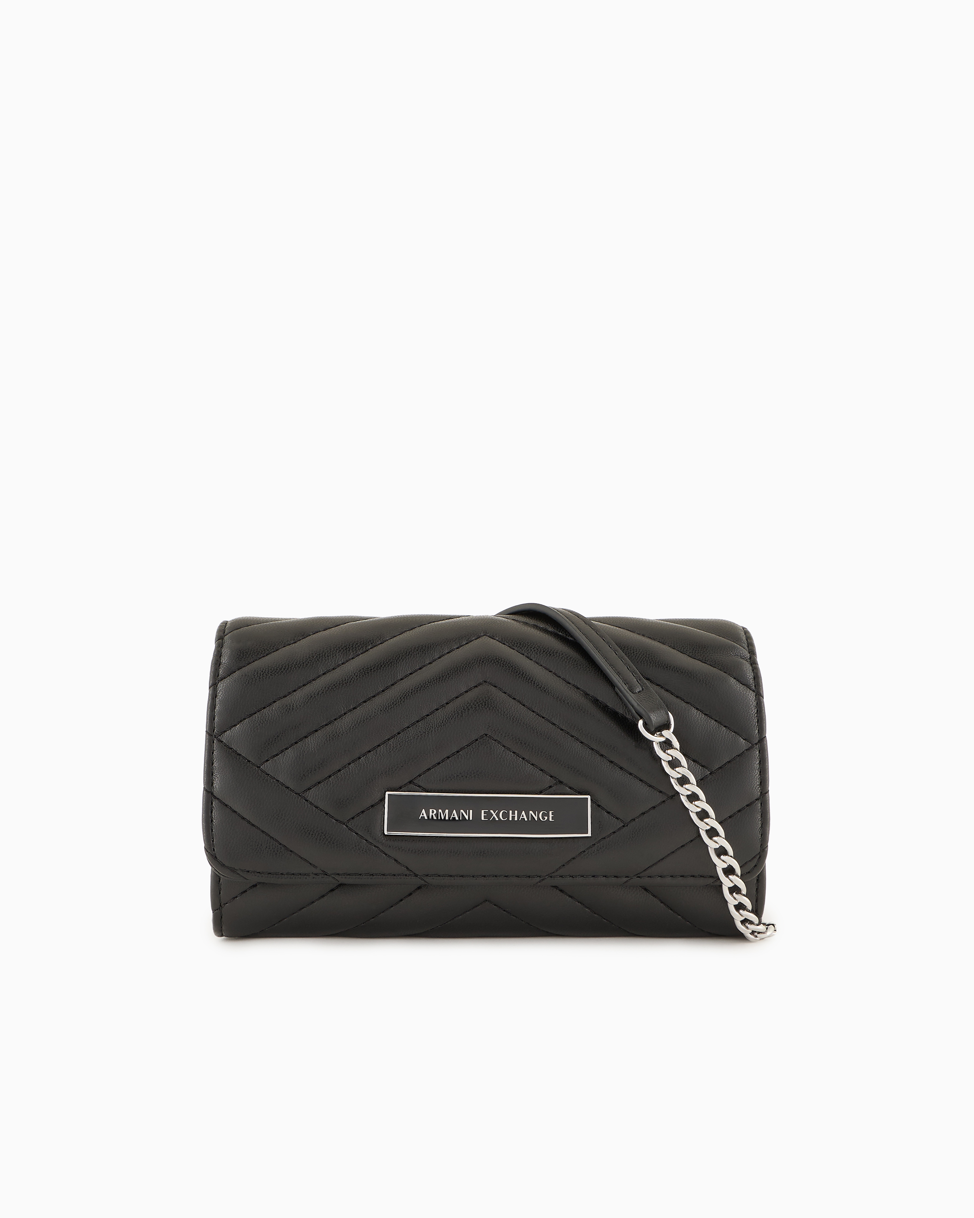 Armani Exchange Wallet With Flap And Quilted Shoulder Strap In Black