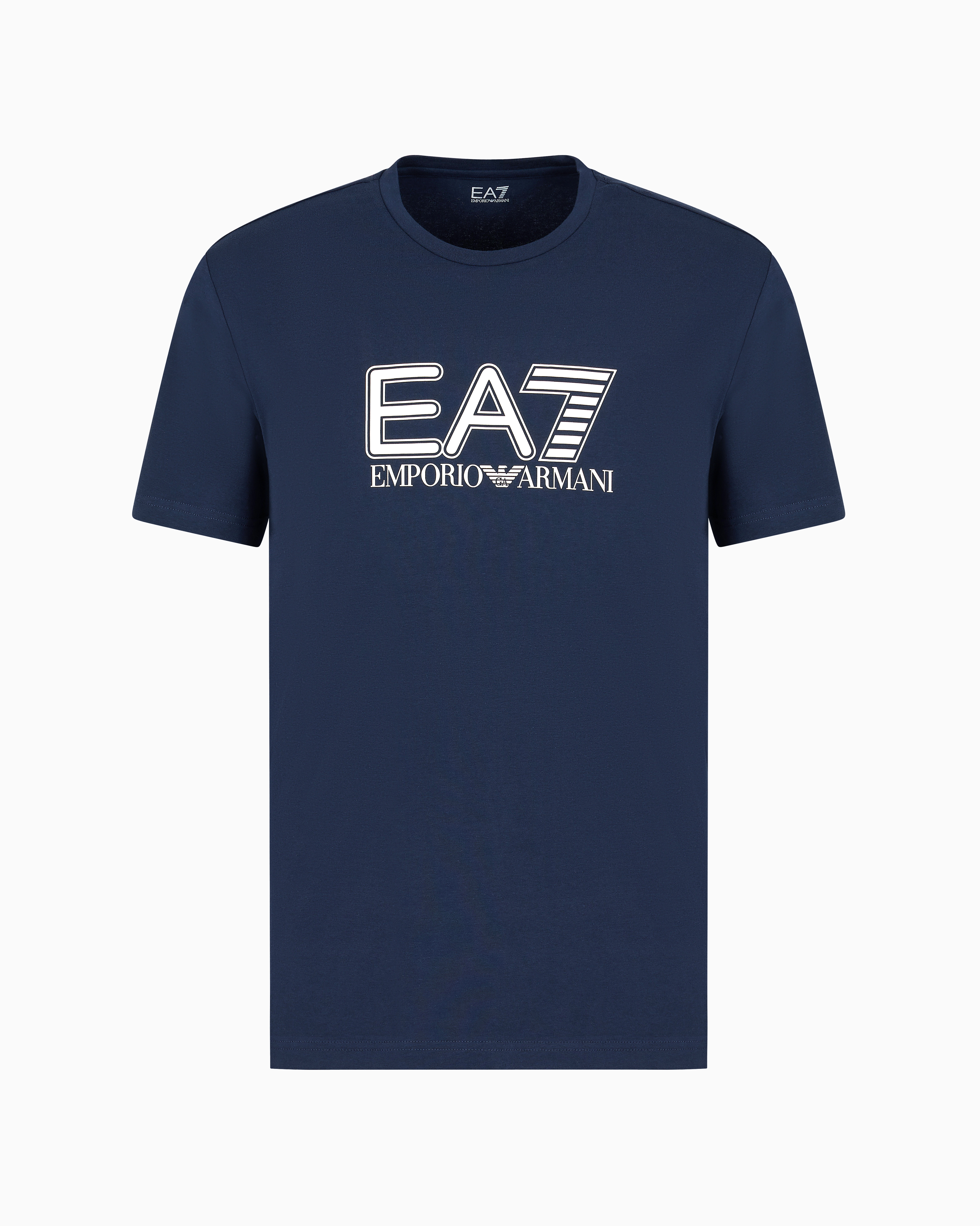 Ea7 Visibility Stretch-cotton, Short-sleeved Crew-neck T-shirt In Blue