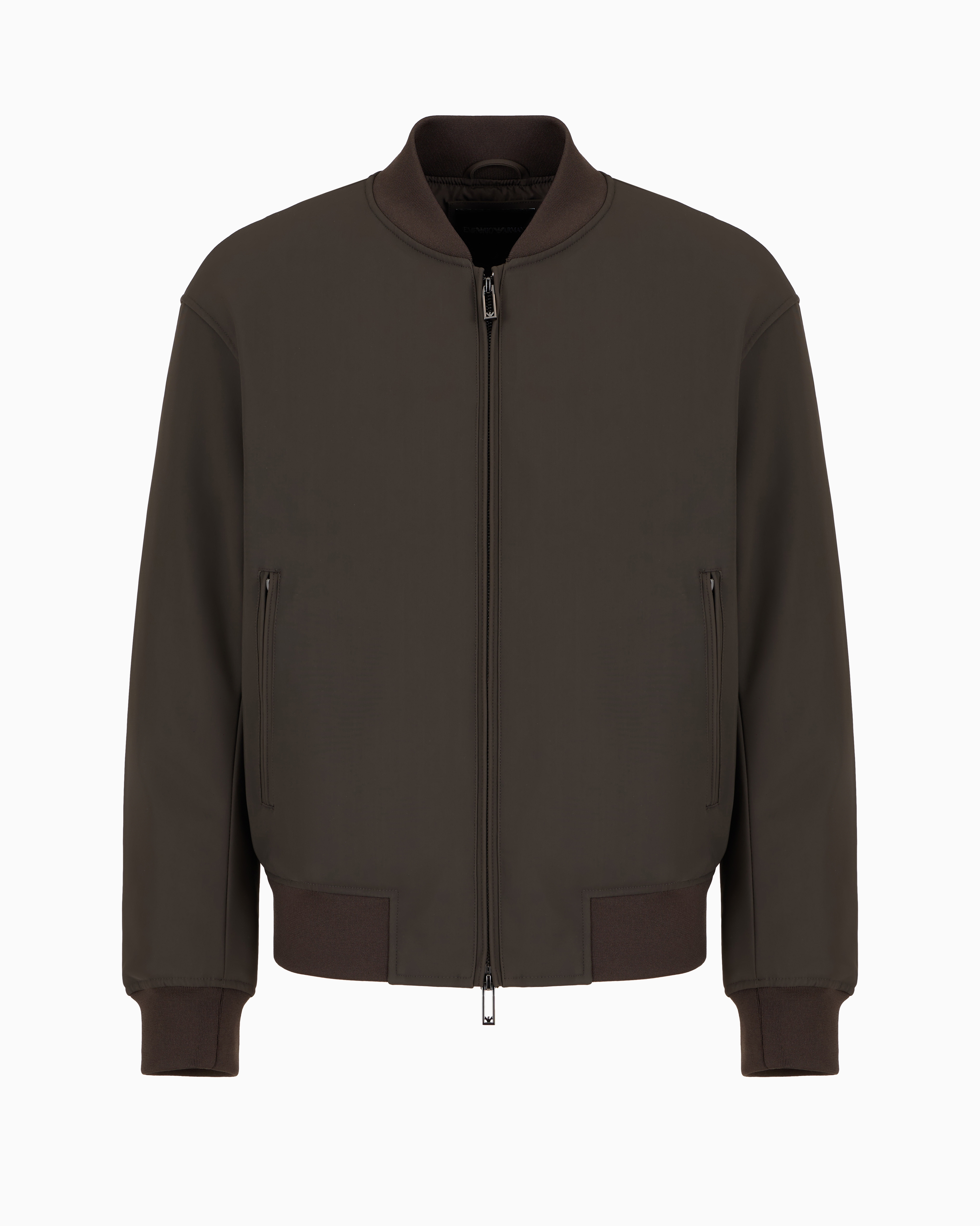 Emporio Armani Official Store Zipped Bomber Jacket In Technical Stretch Nylon In Military Green