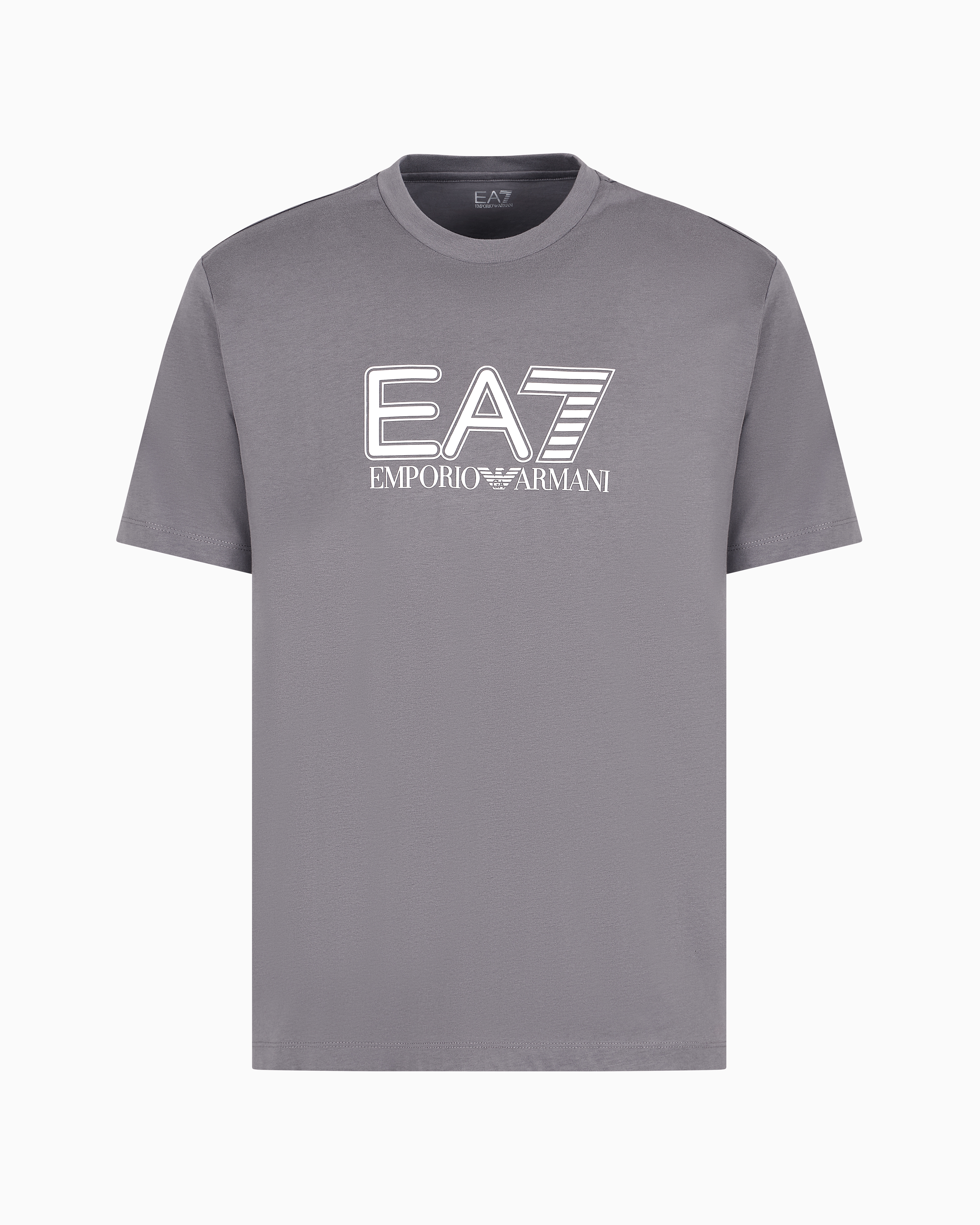 Ea7 Official Store Visibility Cotton-jersey Crew-neck T-shirt In Gray