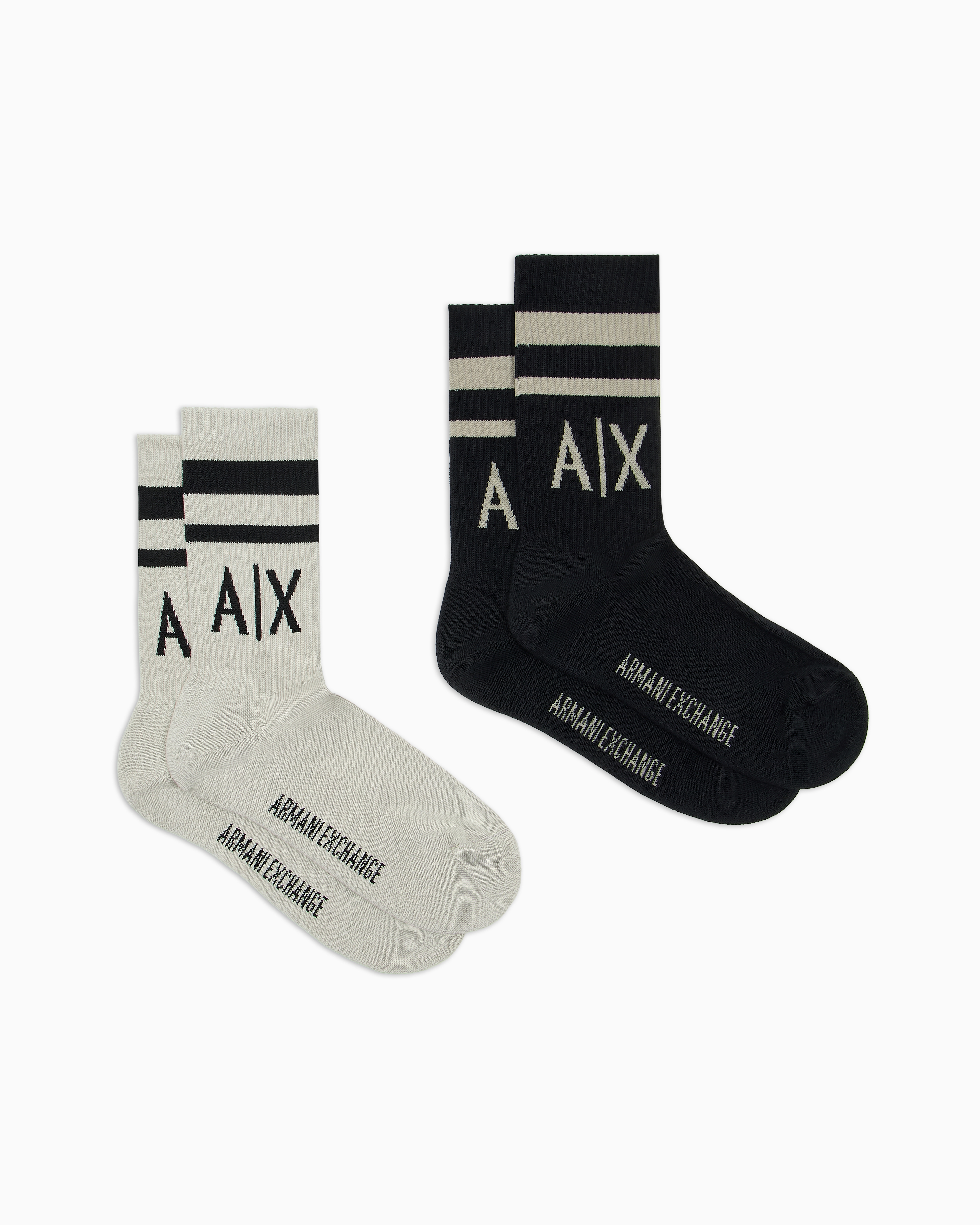 ARMANI EXCHANGE SET OF 2 PAIRS OF MIXED COTTON SOCKS WITH LOGO 