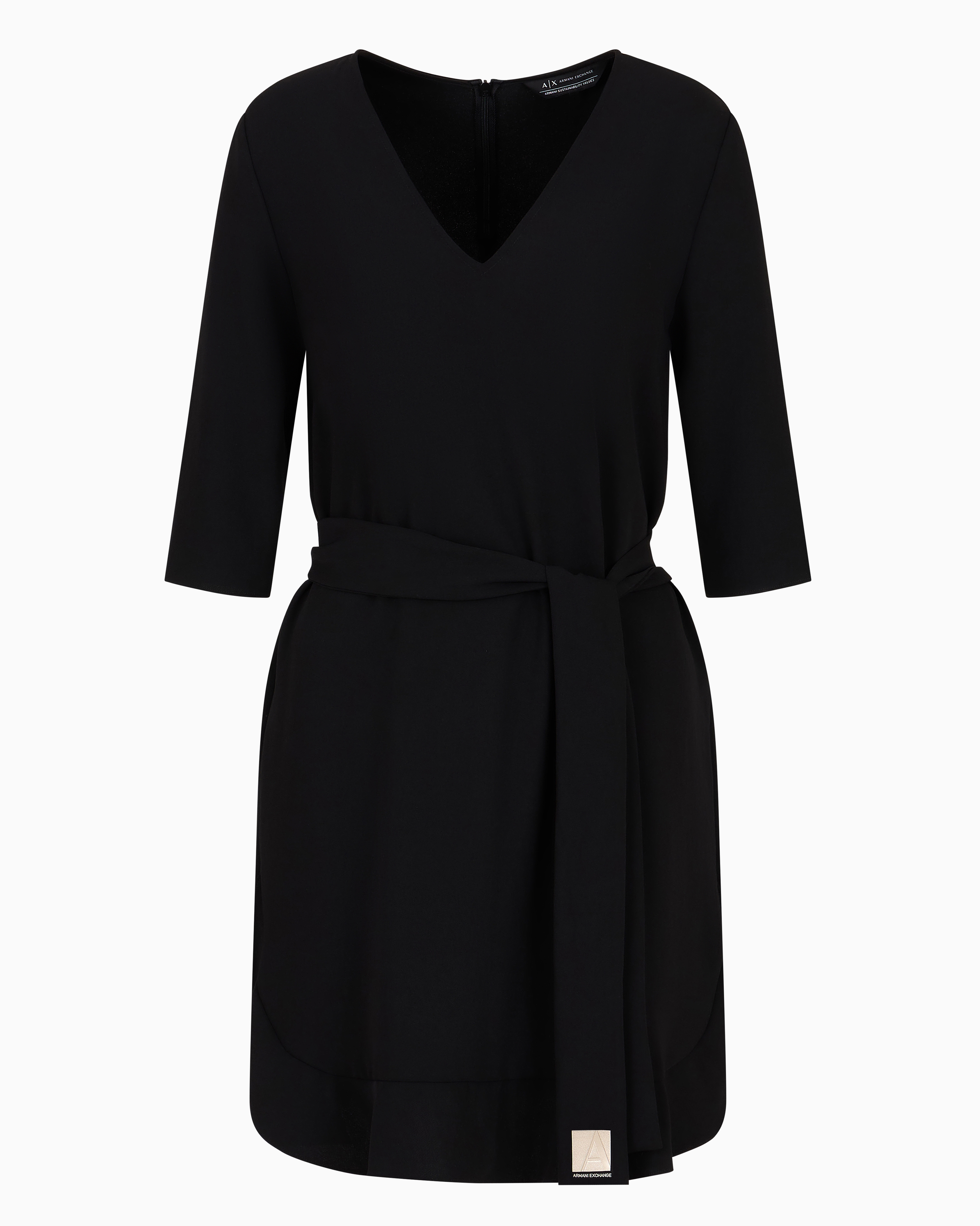 Armani Exchange - Midi dress with belt and V-neck, Woman, Black, Size: