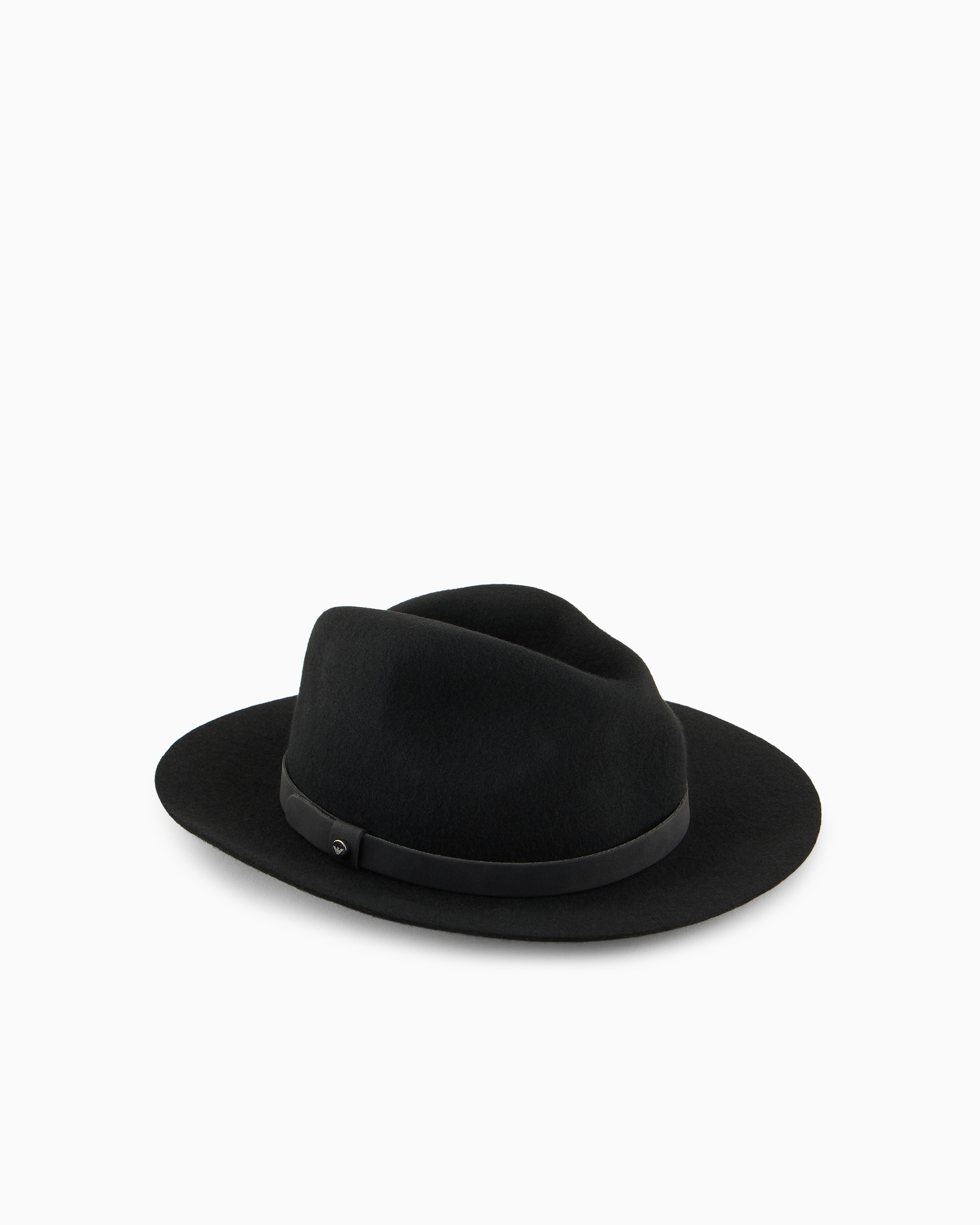 Emporio Armani Official Store Chapeau Fedora En Tissu De Laine Avec Bride In Black