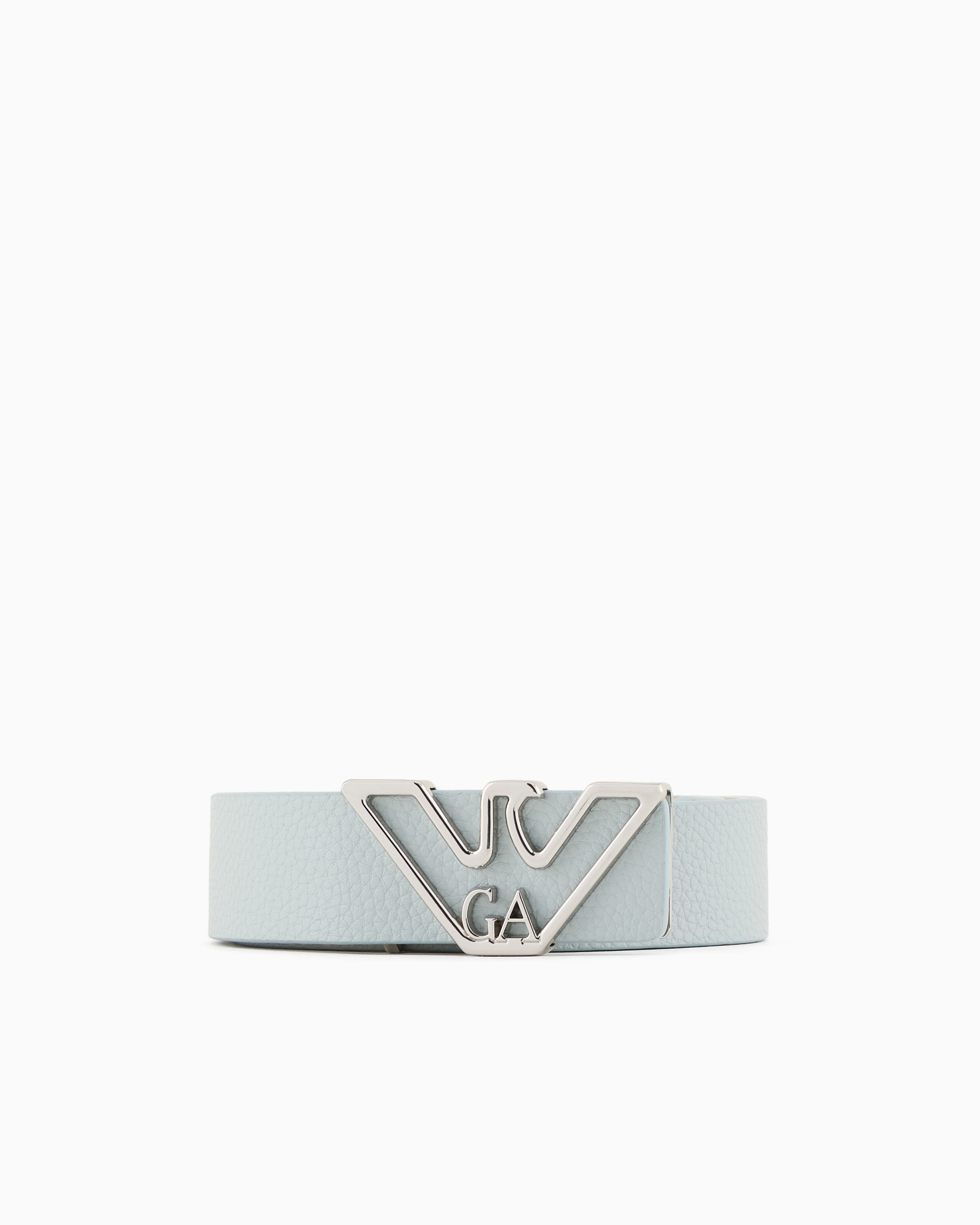 Emporio Armani Official Store Belt With Deer-print Eagle Plate In Light Gray