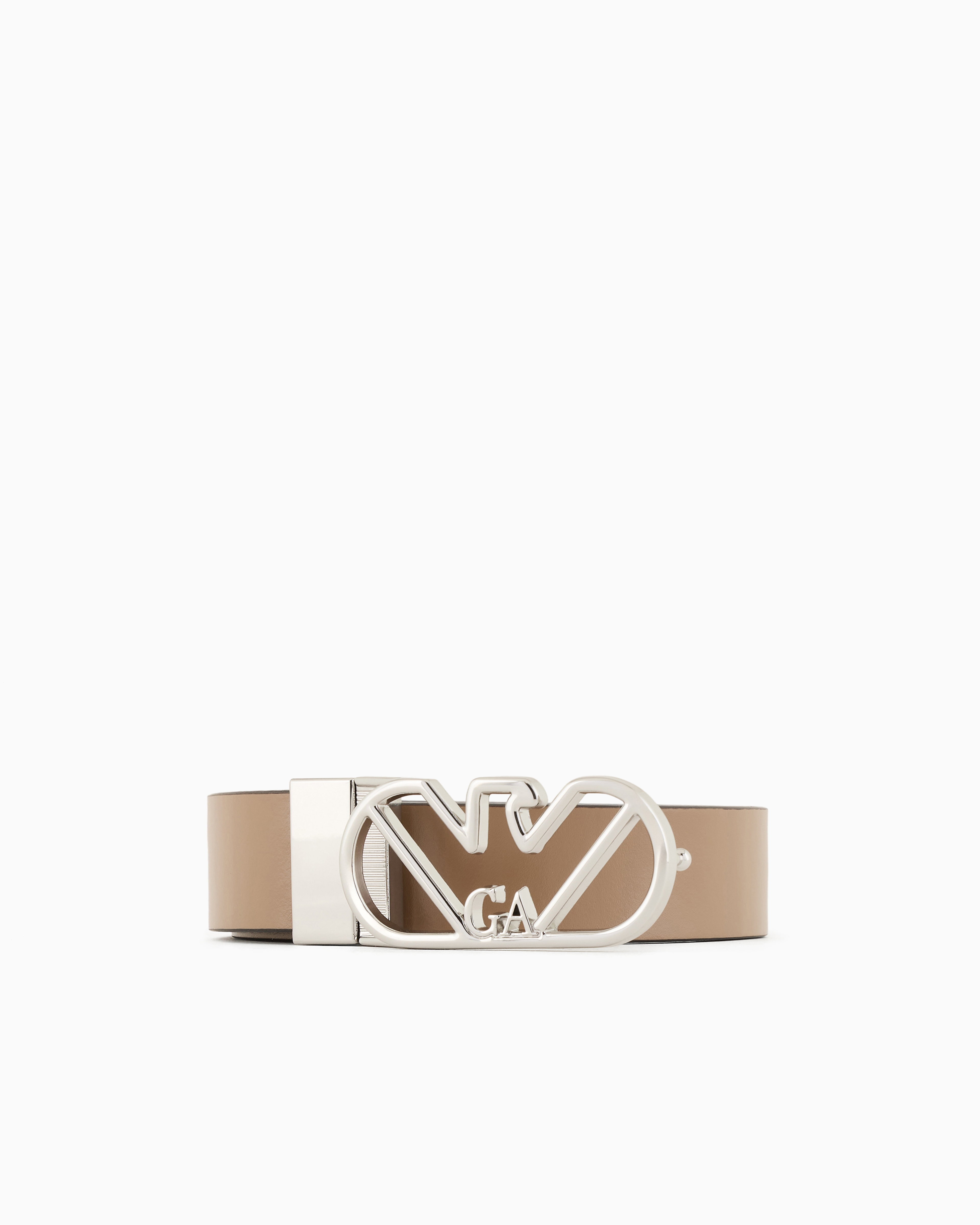 Emporio Armani Official Store Reversible Belt In Deer-print Leather With Eagle Buckle In Beige