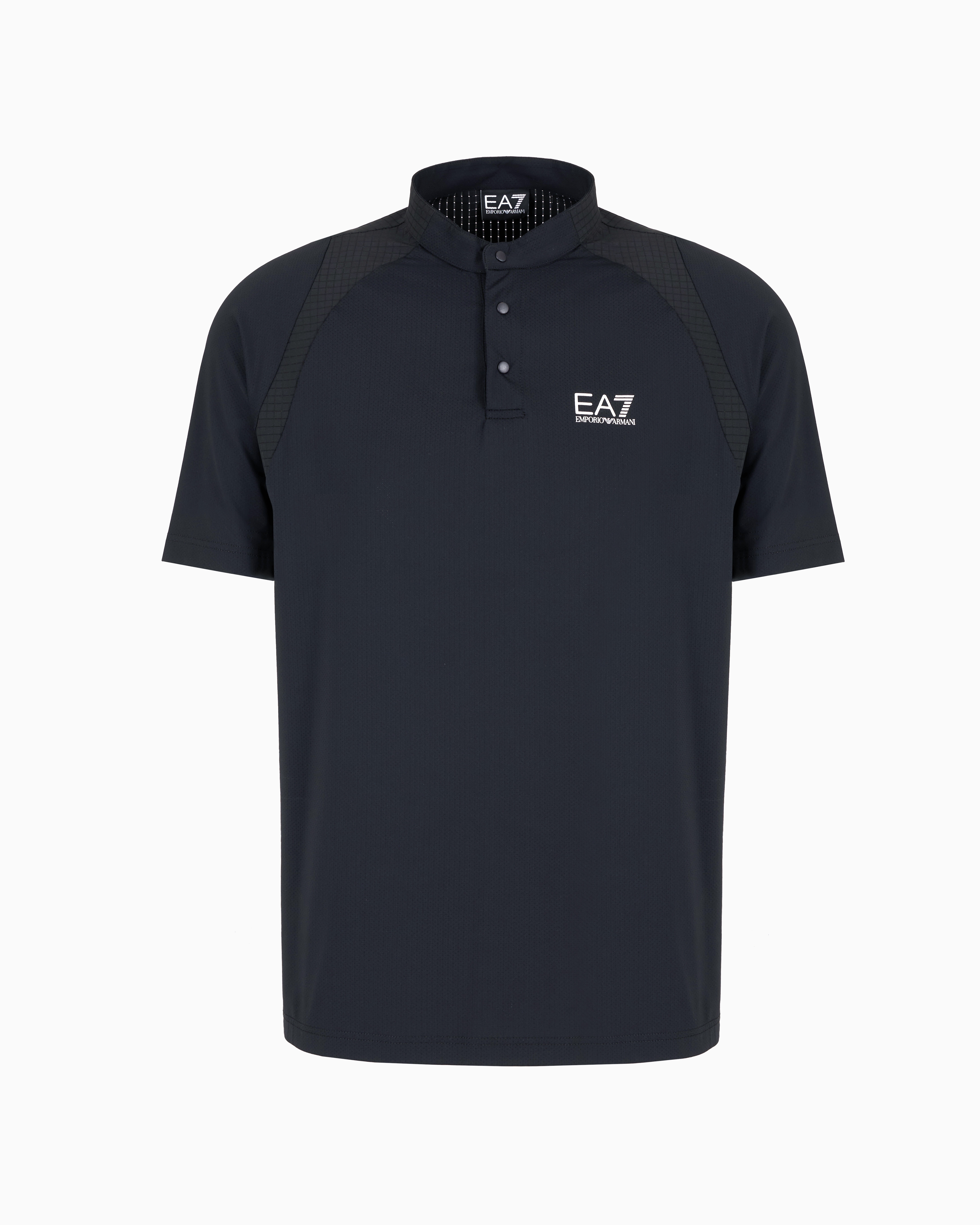 Ea7 Official Store Tennis Pro Henley-collar Polo Shirt In Ventus7 Technical Fabric In Blue