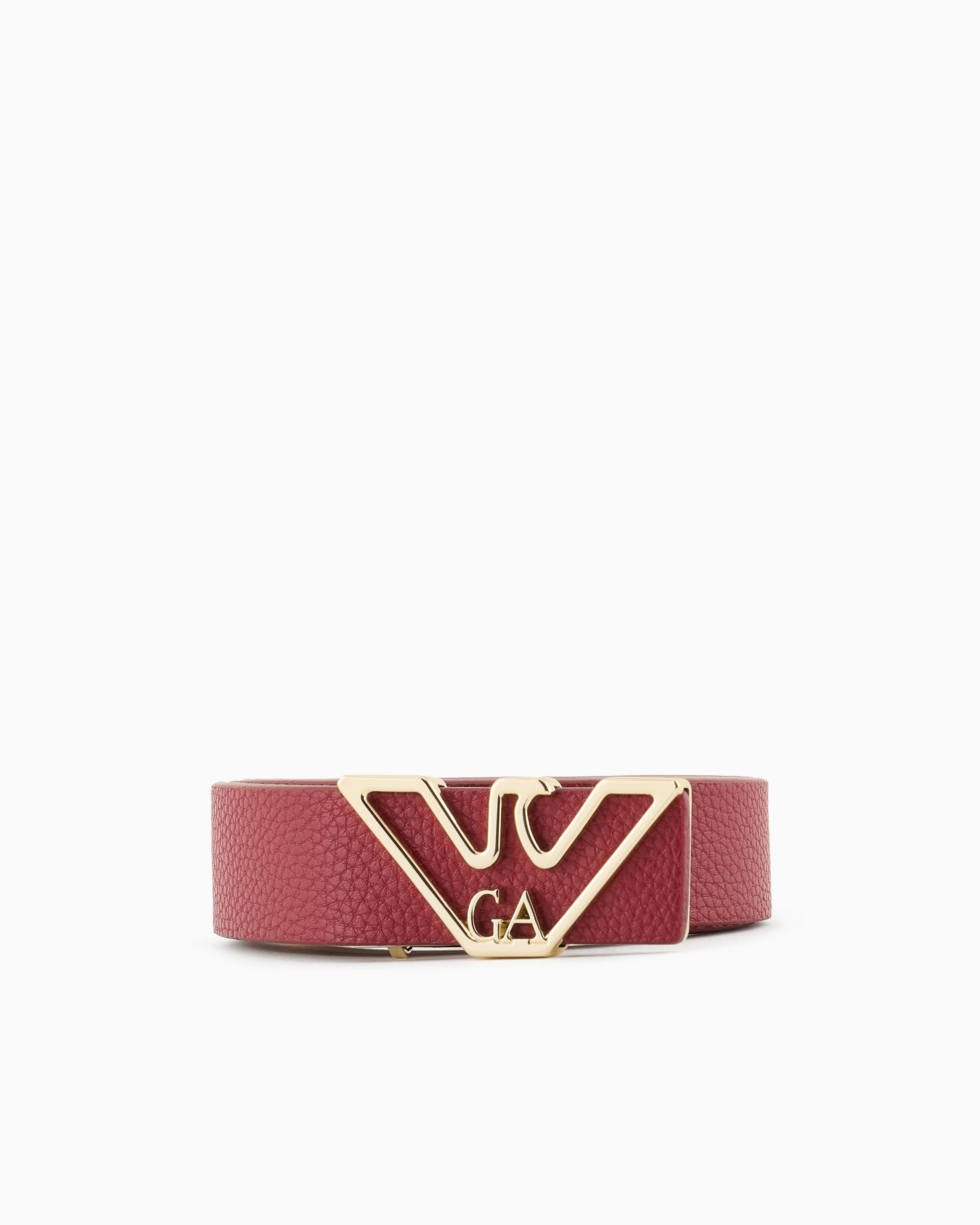 Emporio Armani Official Store Belt With Deer-print Eagle Plate In Bordeaux