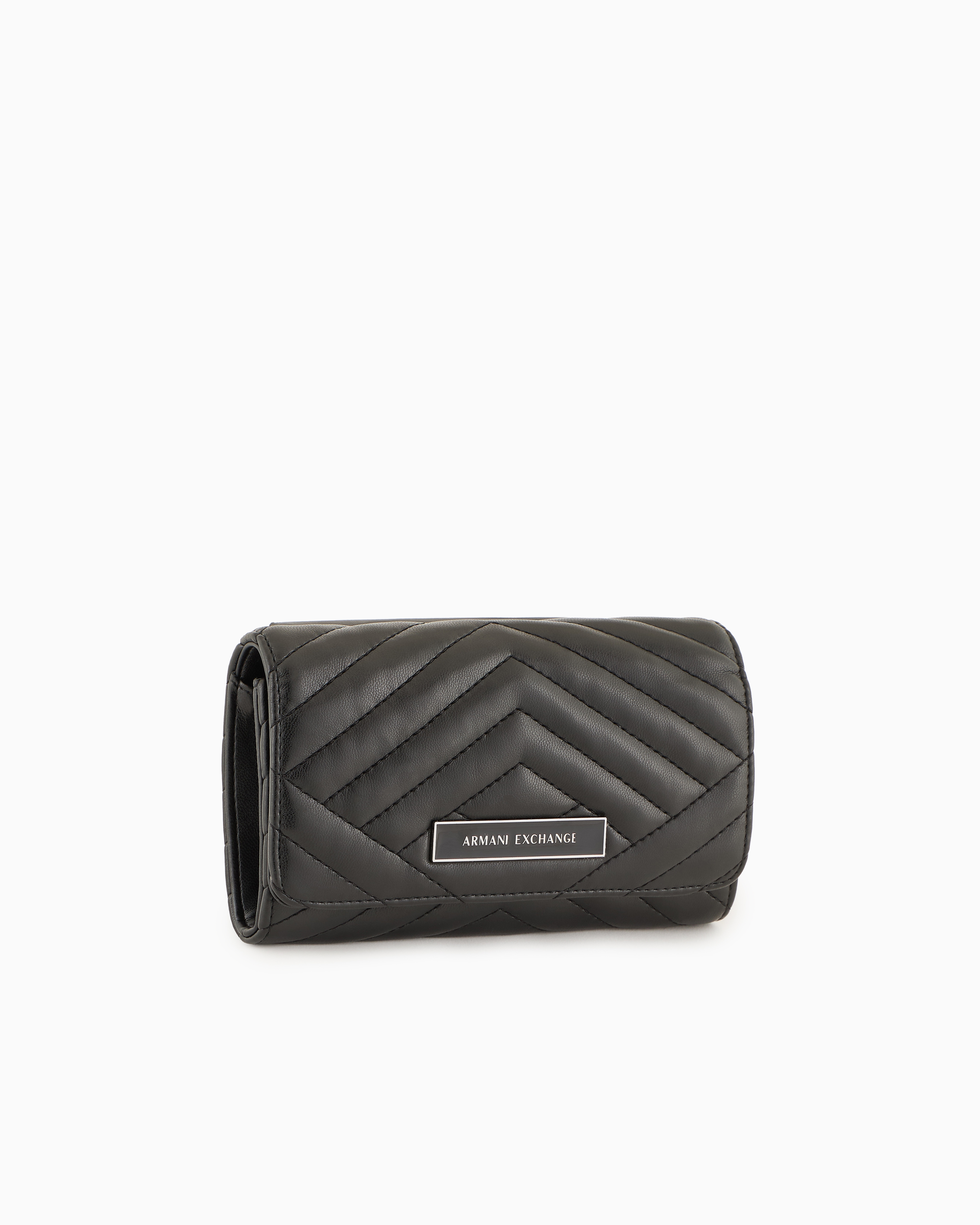 Armani Exchange Wallet With Flap And Quilted Shoulder Strap In Black
