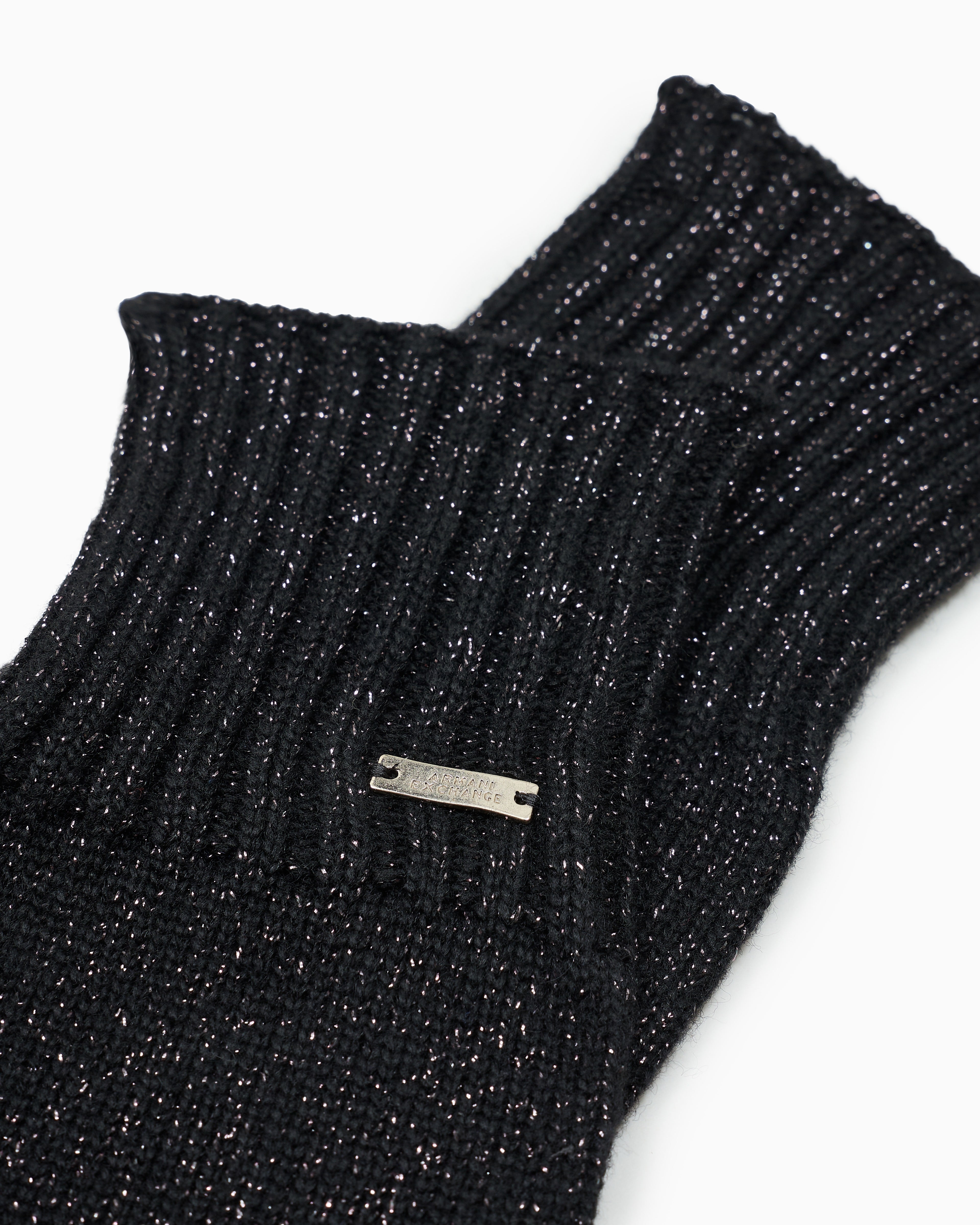 Shop Armani Exchange Lurex Yarn Gloves In Black