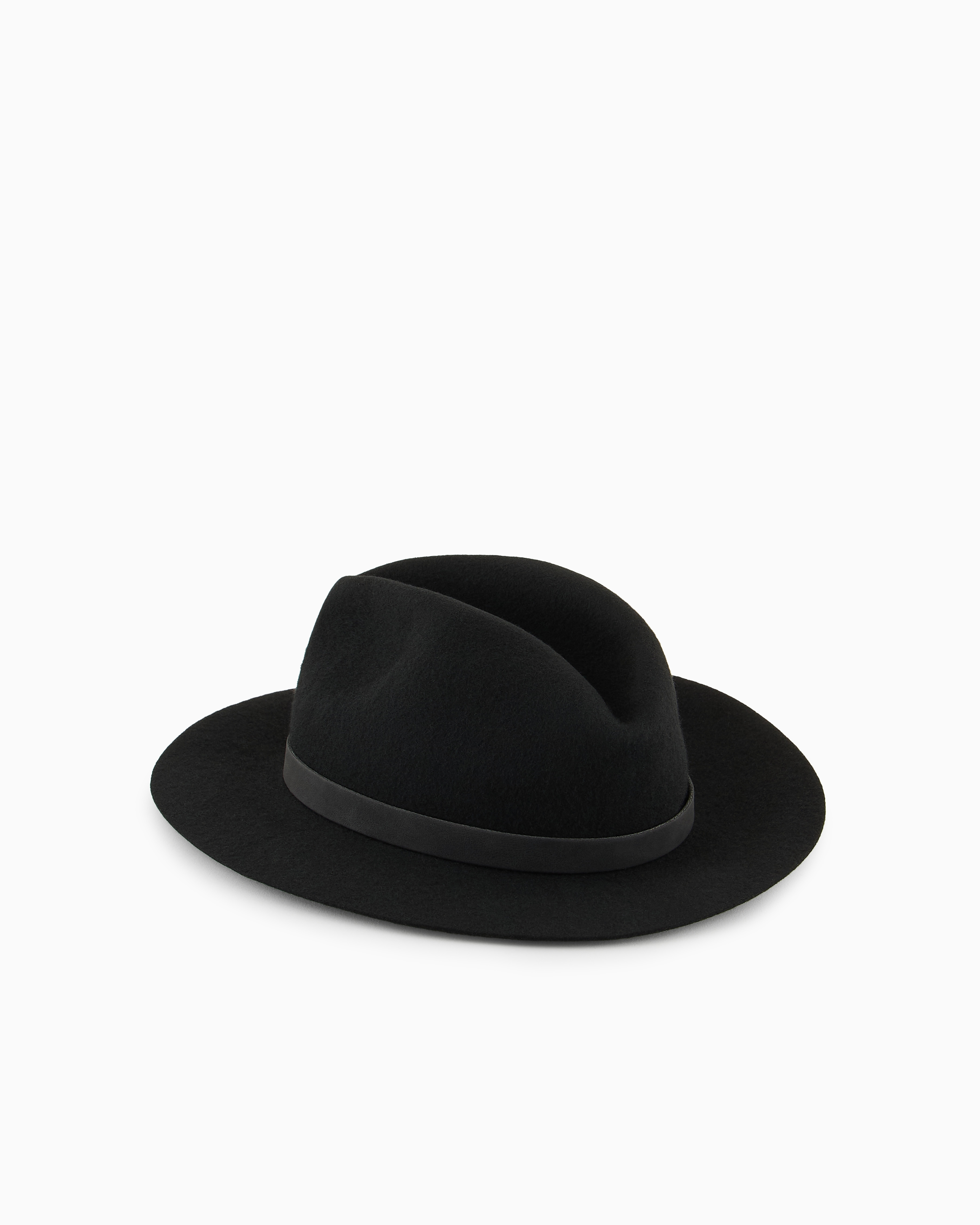 Shop Emporio Armani Wool Cloth Fedora Hat With Band In Noir