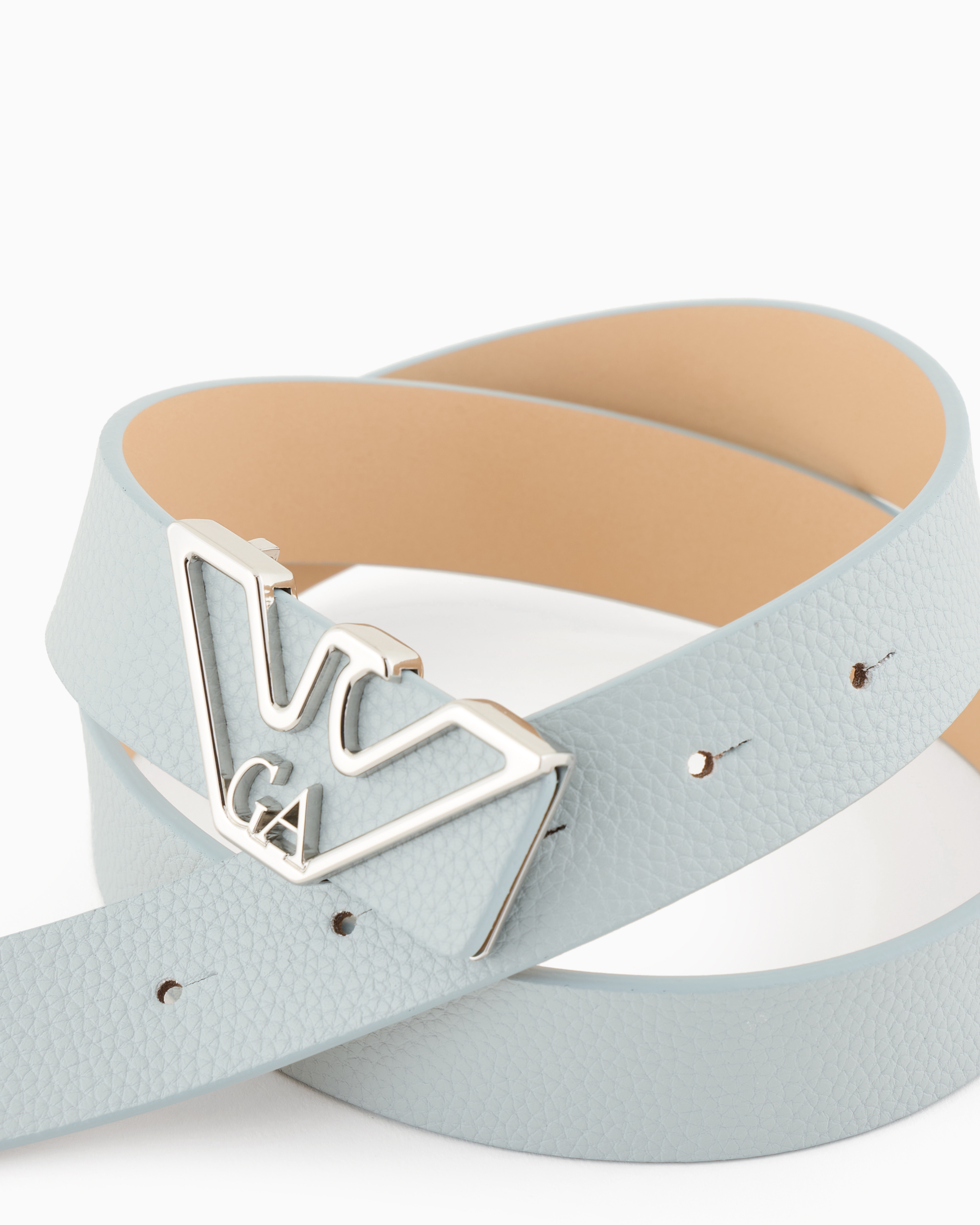 Emporio Armani Official Store Belt With Deer-print Eagle Plate In Light Gray