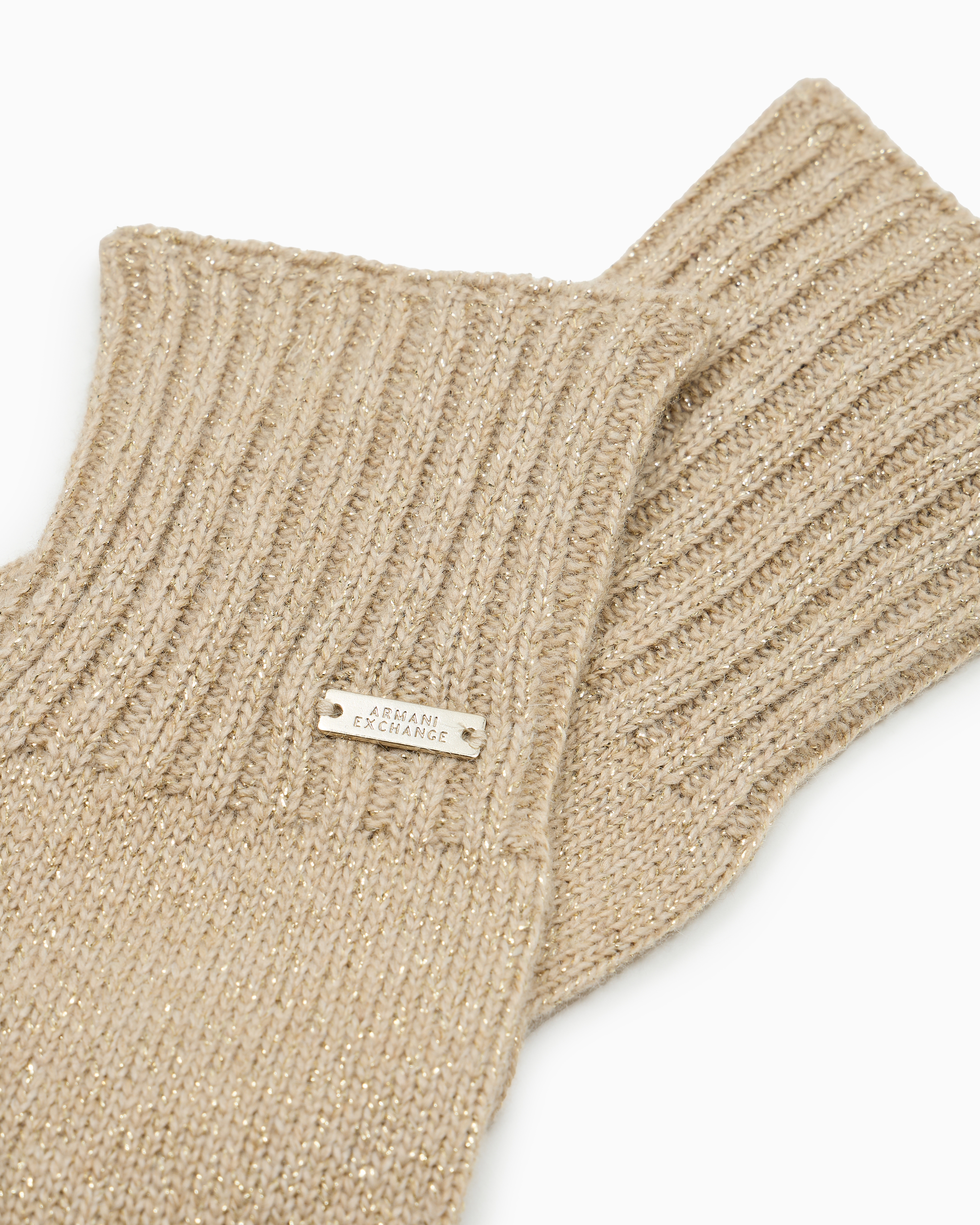 Shop Armani Exchange Lurex Yarn Gloves In Gold