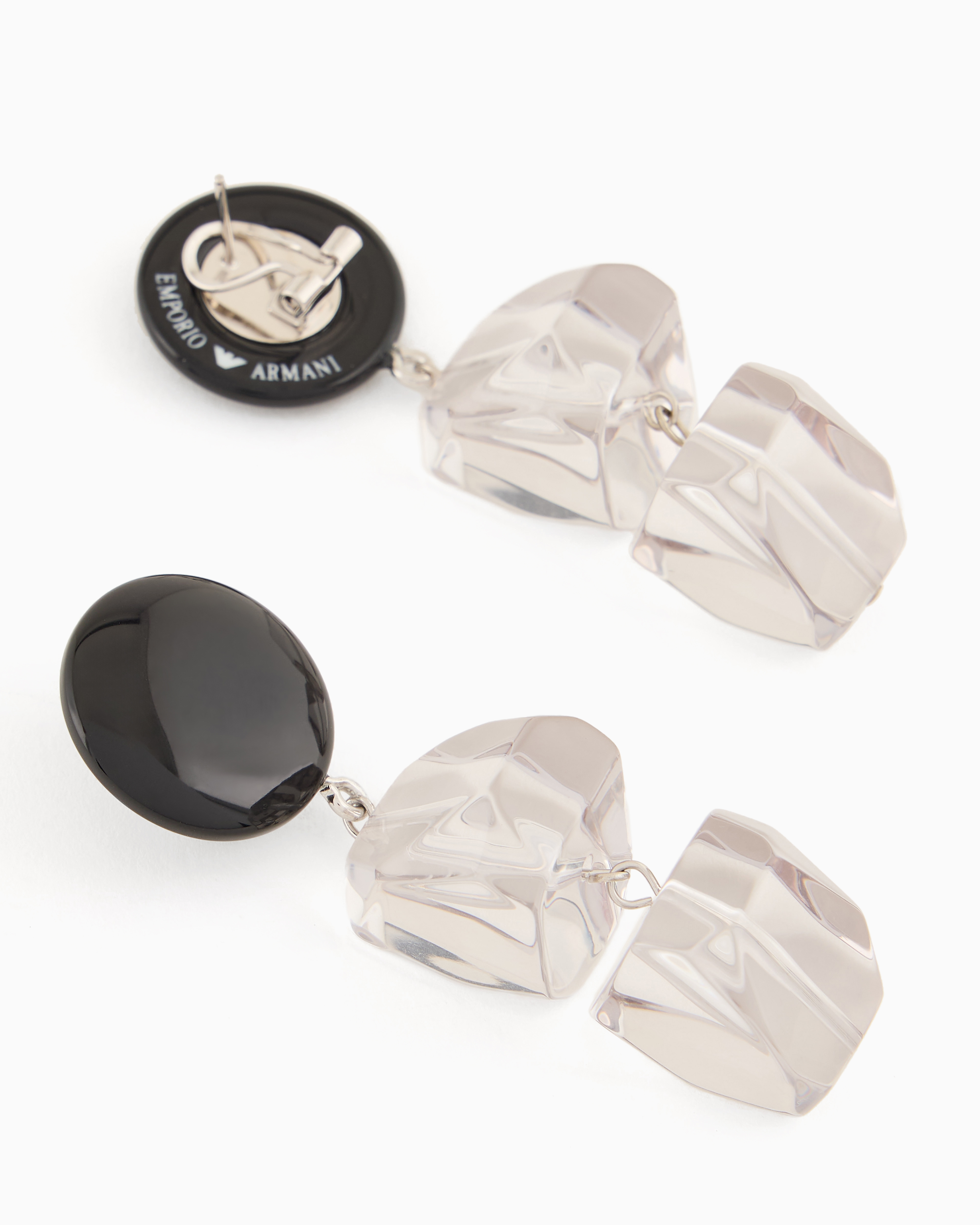 EMPORIO ARMANI OVERSIZED PENDANT EARRINGS WITH TRANSPARENT ELEMENTS 