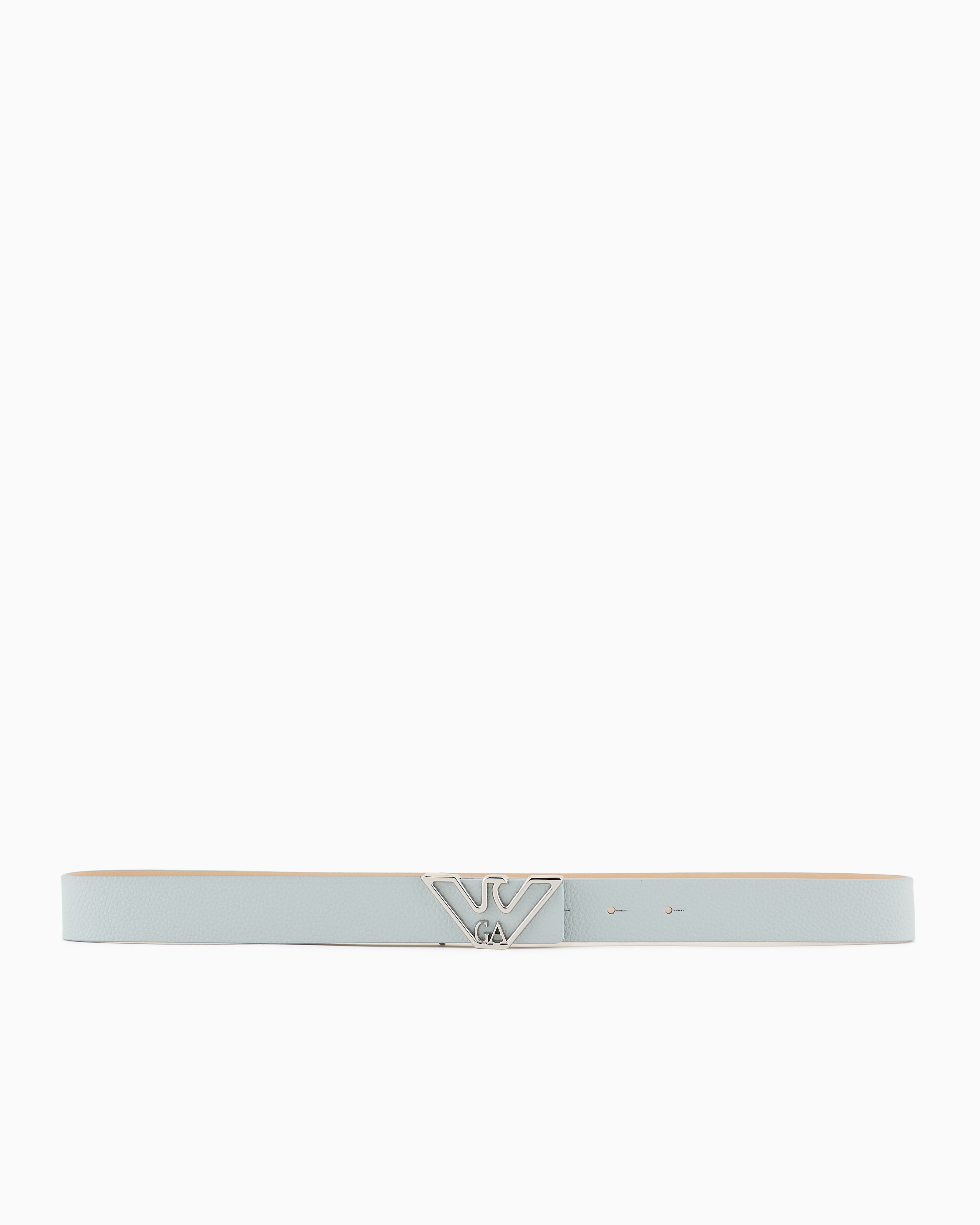 Emporio Armani Official Store Belt With Deer-print Eagle Plate In Light Gray
