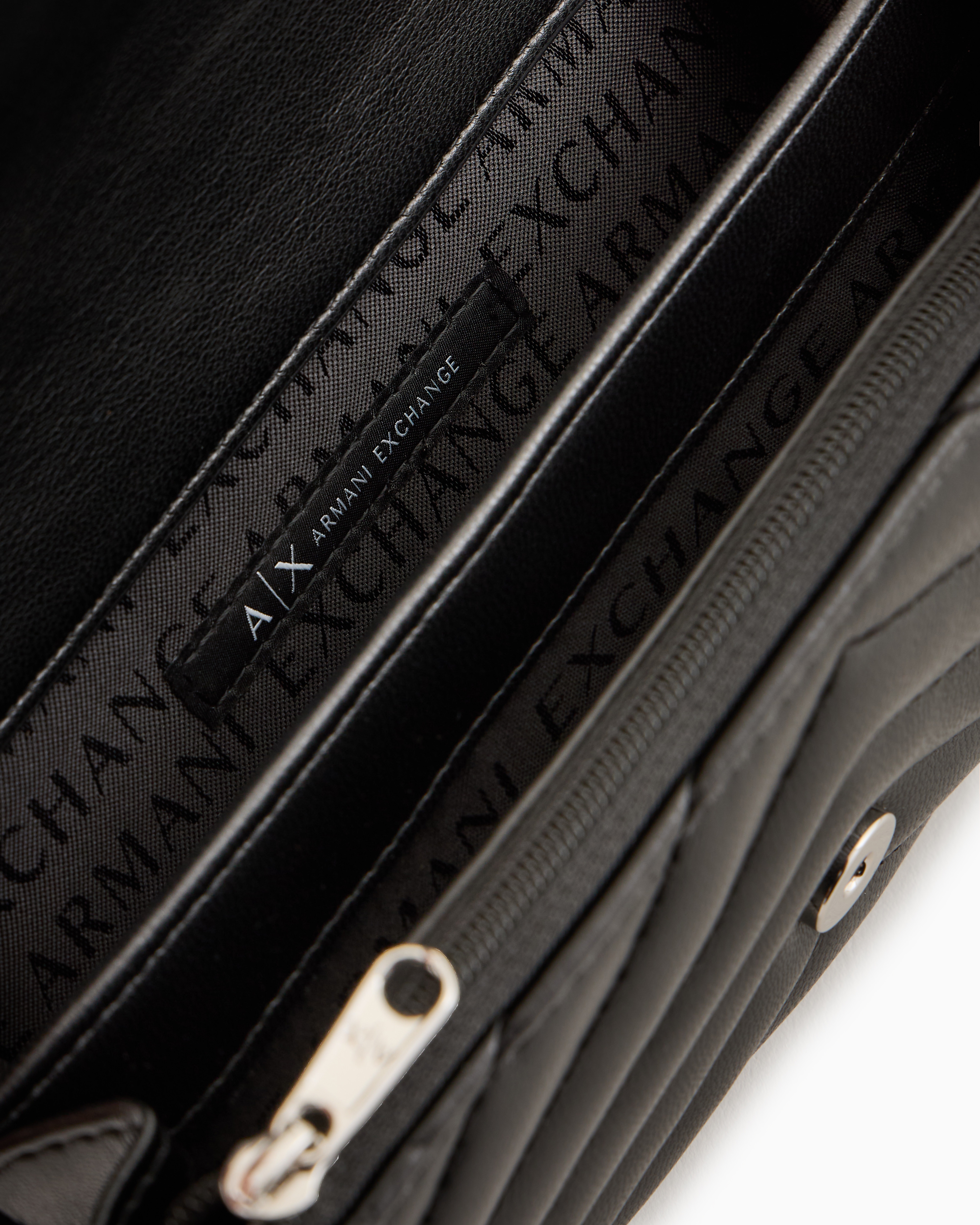 Armani Exchange Wallet With Flap And Quilted Shoulder Strap In Black