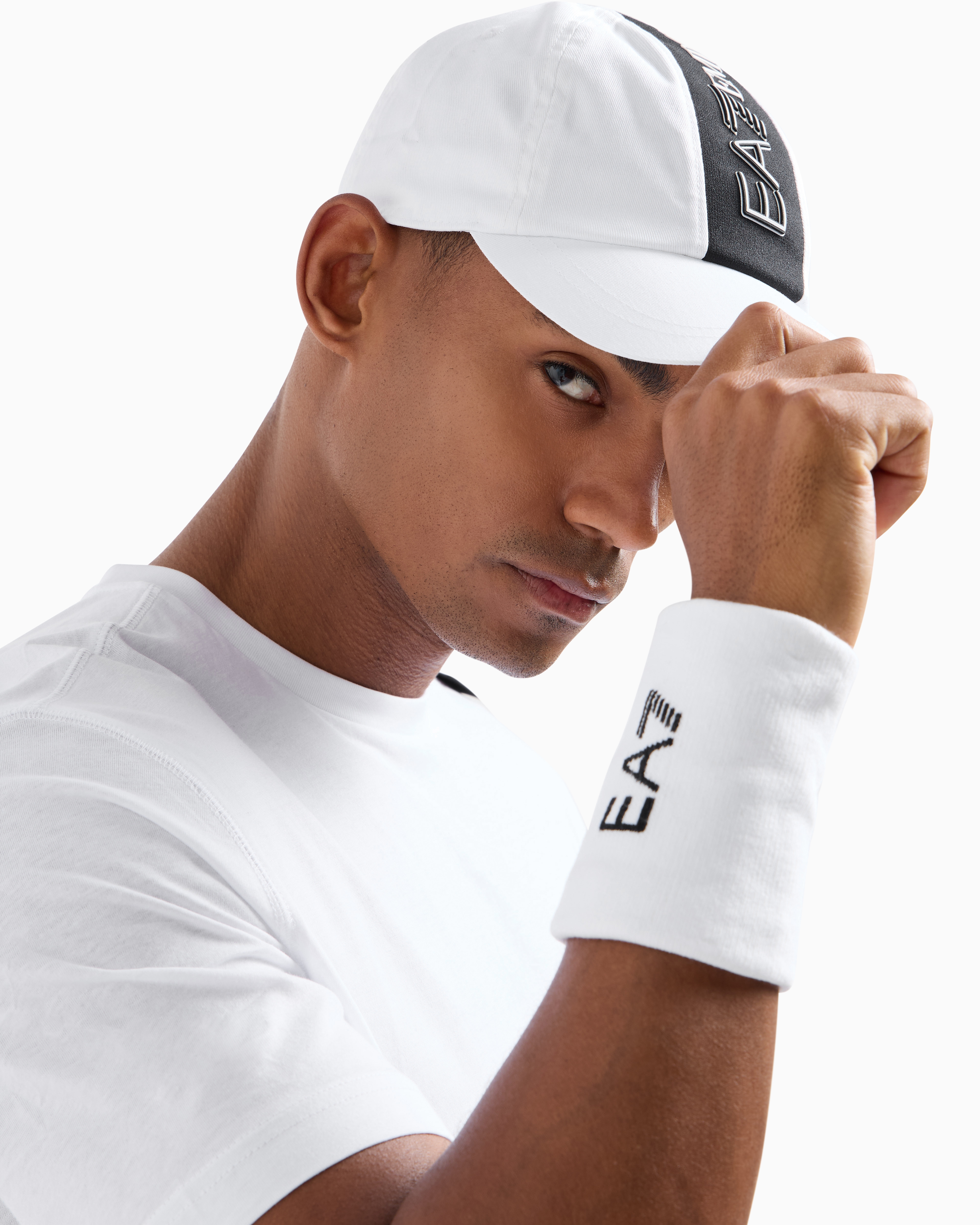 Shop Ea7 Cotton Baseball Cap With Logo Tape In White