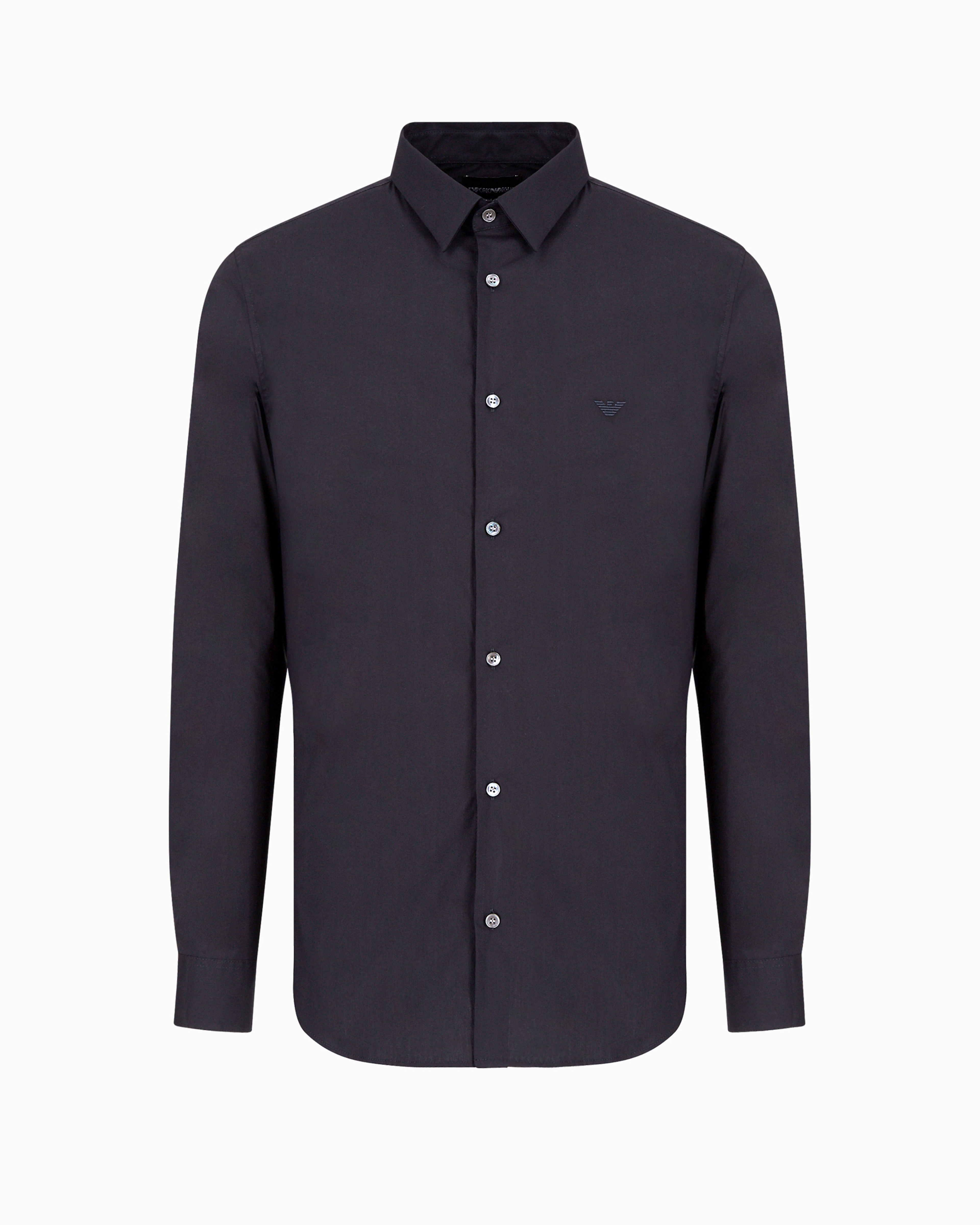 Emporio Armani Stretch Nylon-blend Shirt With Embroidered Eagle In Midnight Blue