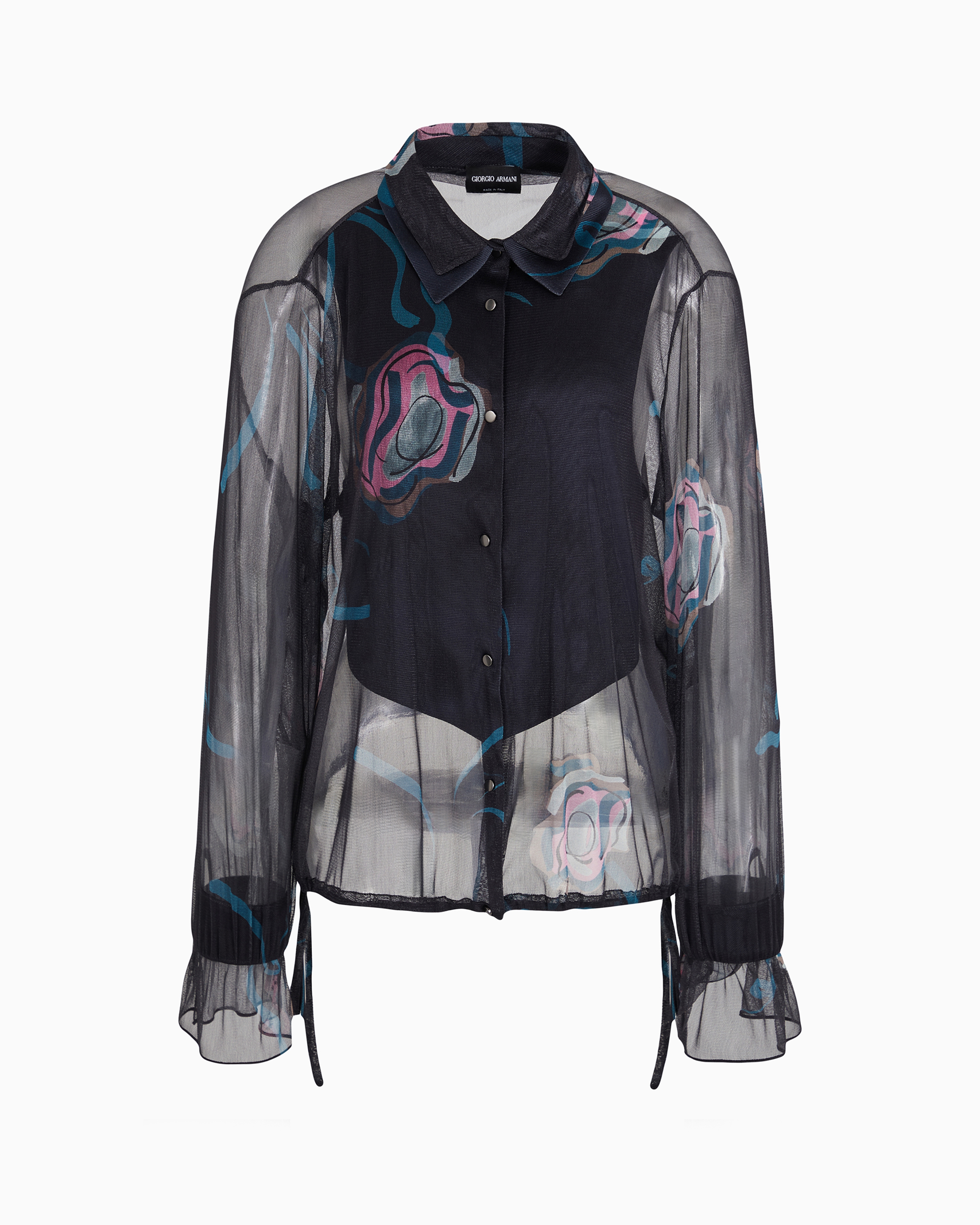 Giorgio Armani Official Store Printed Silk Shirt With Plastron In Pattern