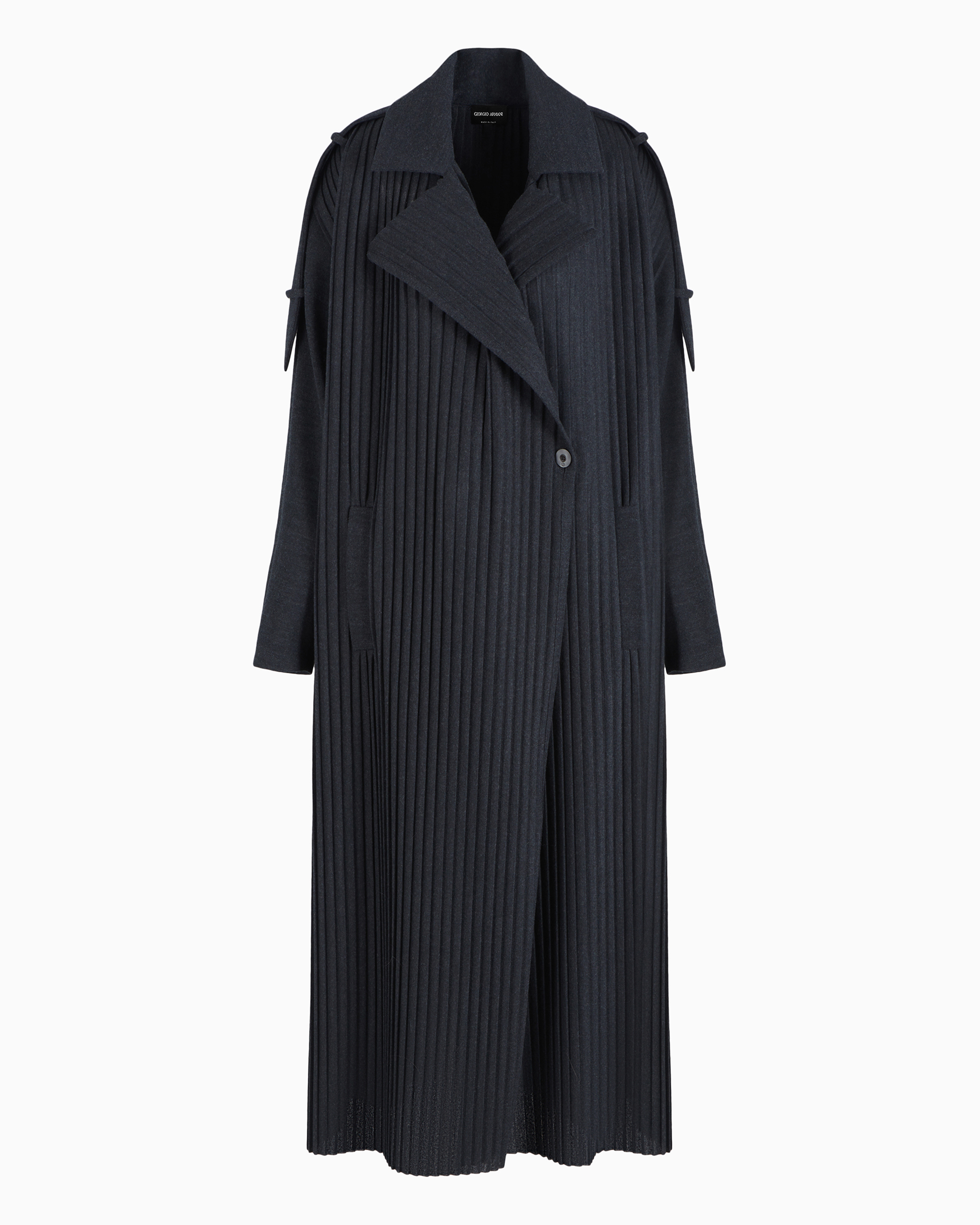 Giorgio Armani Official Store Pleated Wool Jersey Long Trench Coat In Gray