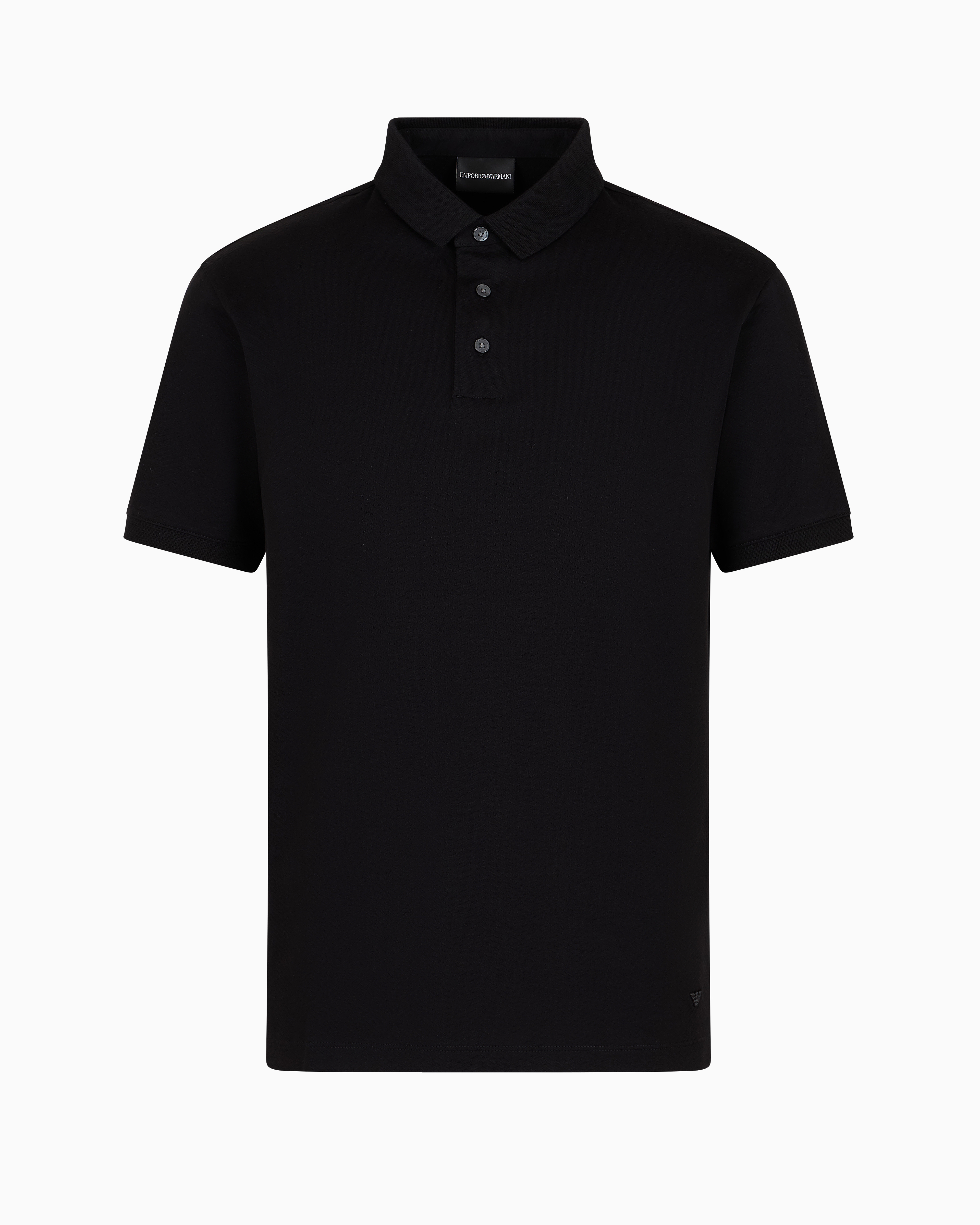 Emporio Armani Official Store 3d-effect Embossed Jacquard Jersey Polo Shirt In Black