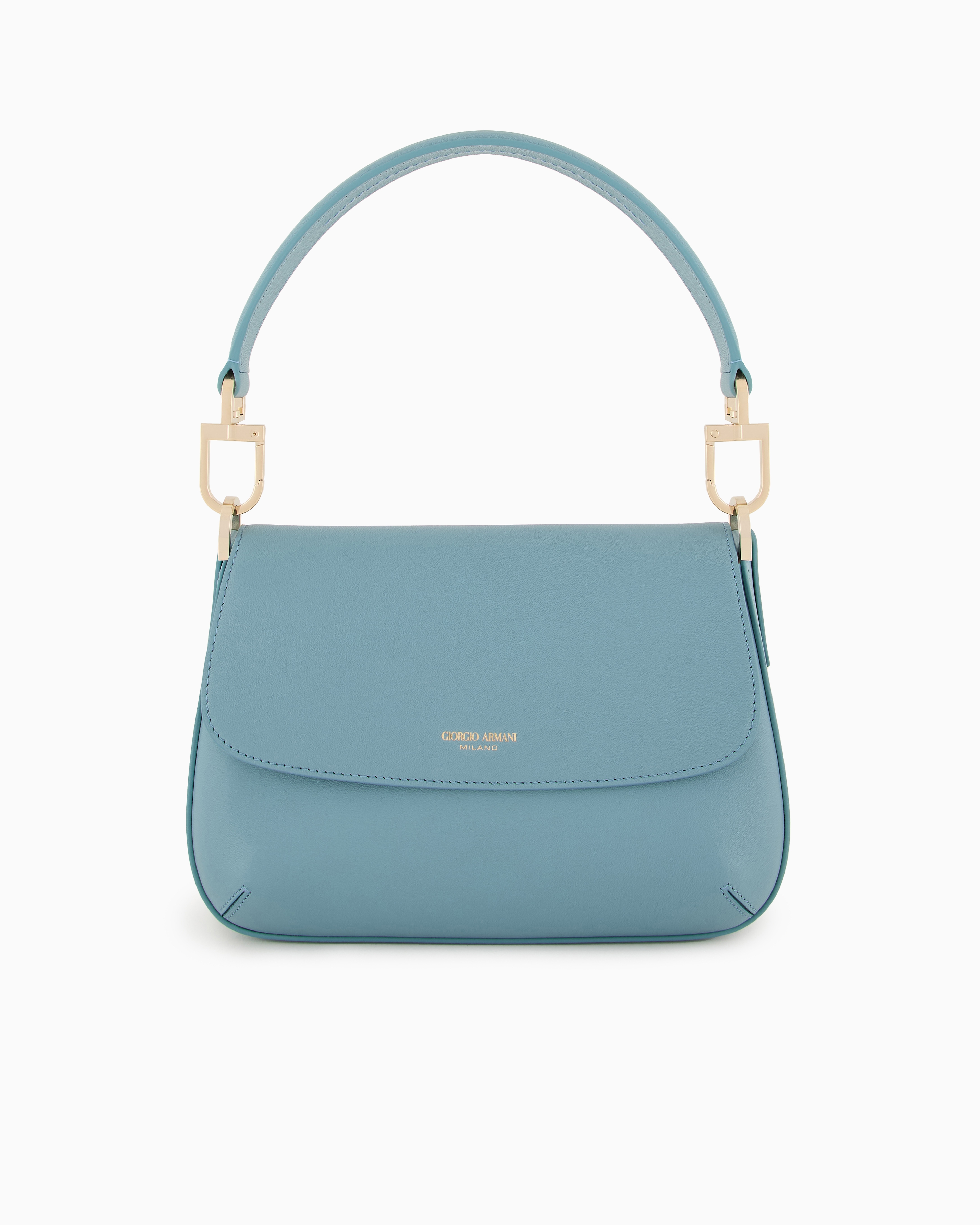 Shop Giorgio Armani Small La Prima Soft Baguette Bag In Nappa Leather In Light Blue