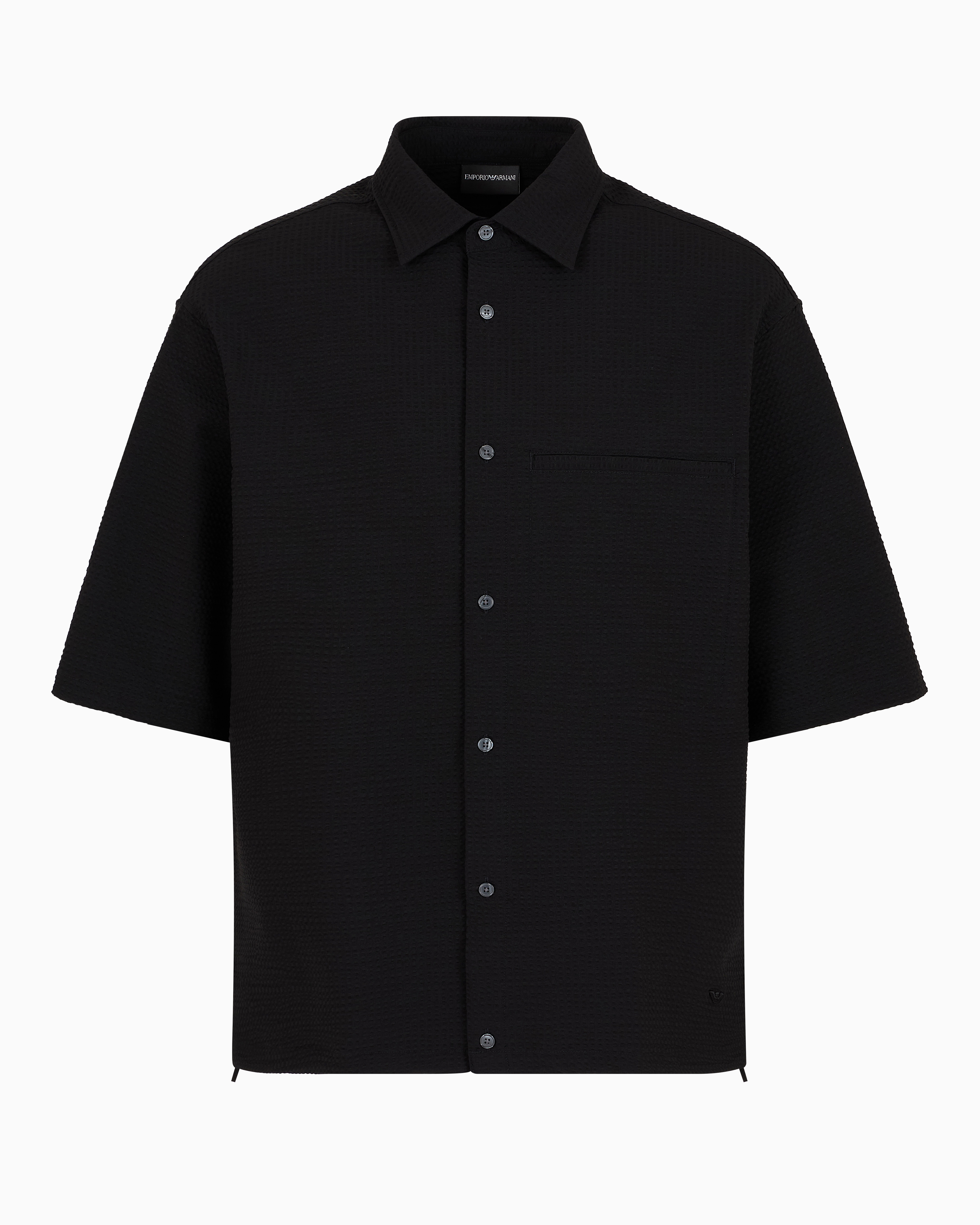 Emporio Armani Official Store Short-sleeved Oversized Shirt In Technical Seersucker In Black