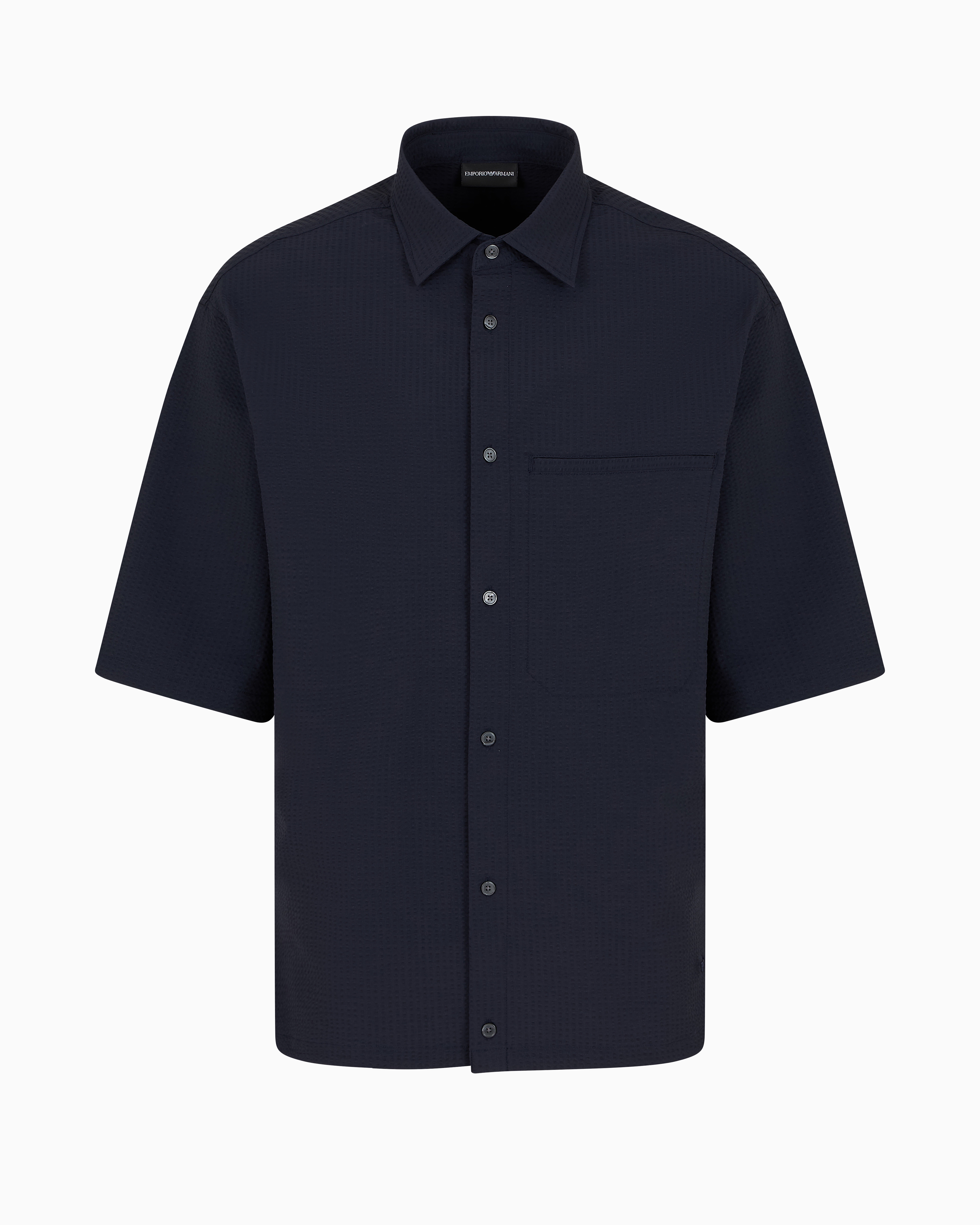 Emporio Armani Official Store Short-sleeved Oversized Shirt In Technical Seersucker In Navy Blue