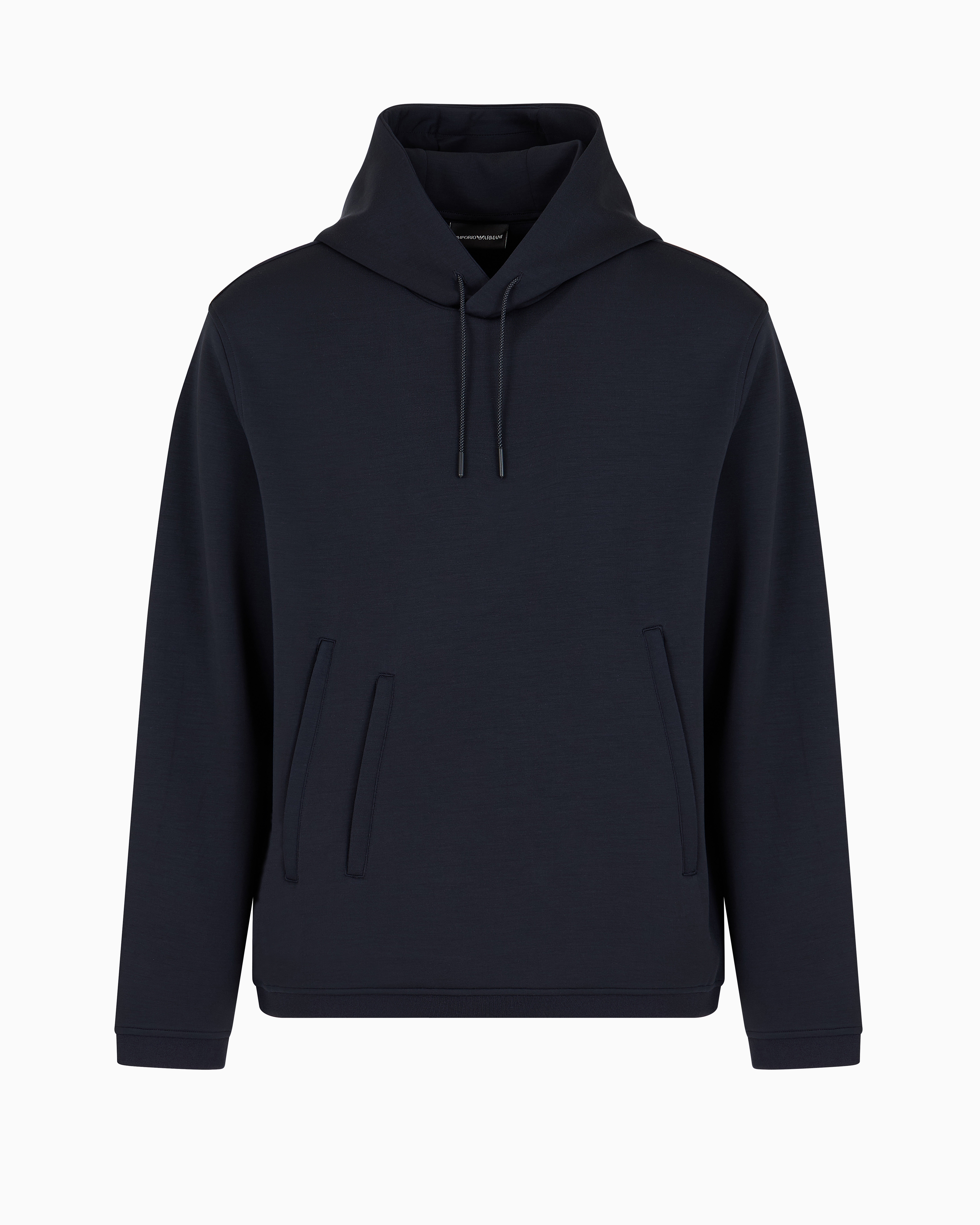 Emporio Armani Official Store Travel Essentials Modal-blend Double Jersey Hooded Sweatshirt In Bleu Marine