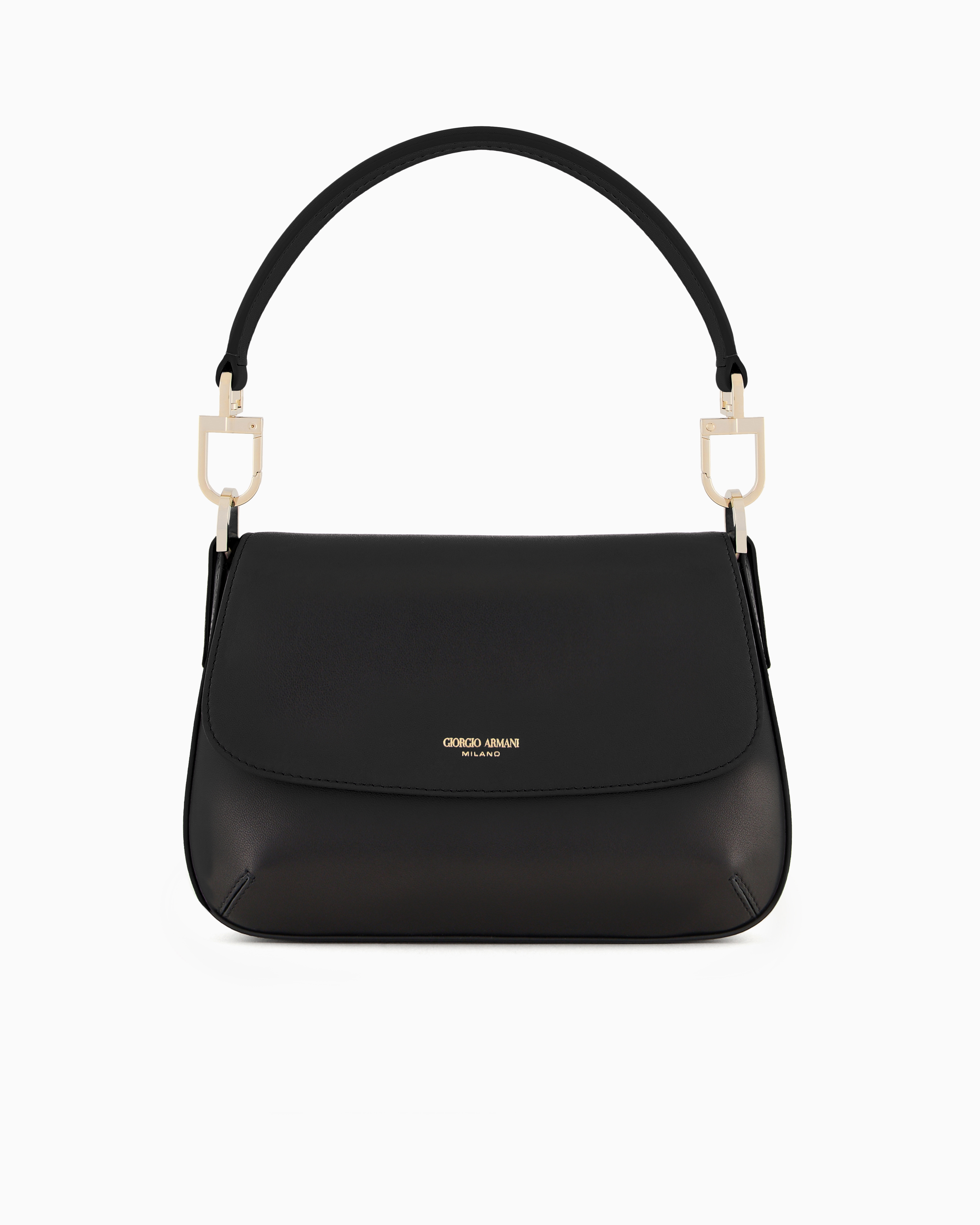 Shop Giorgio Armani Small La Prima Soft Baguette Bag In Nappa Leather In Black