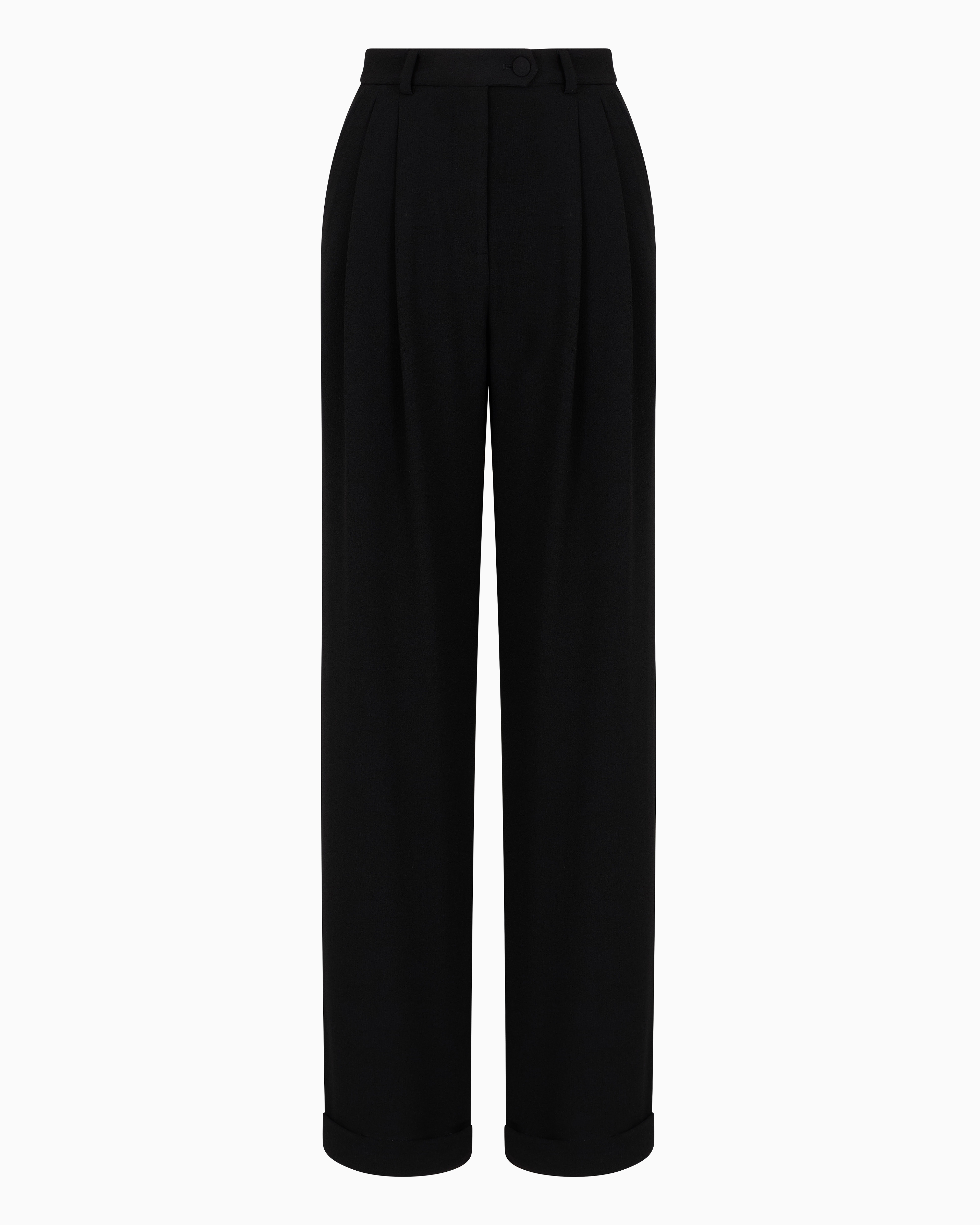 Emporio Armani Sablé Stretch Fabric Trousers With Pleats In Black