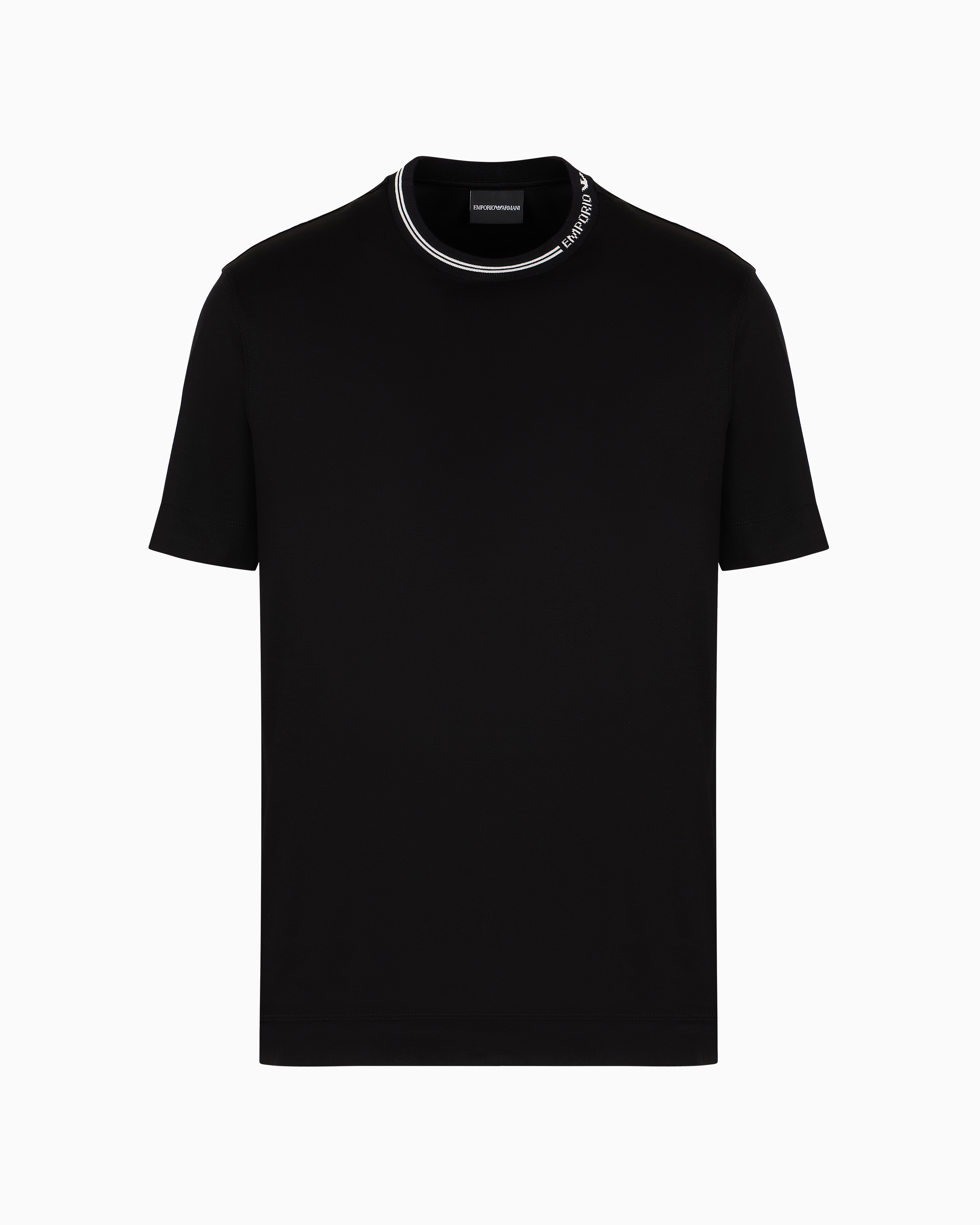 Emporio Armani Official Store Asv Lyocell-blend Jersey T-shirt With Logo On Collar In Black