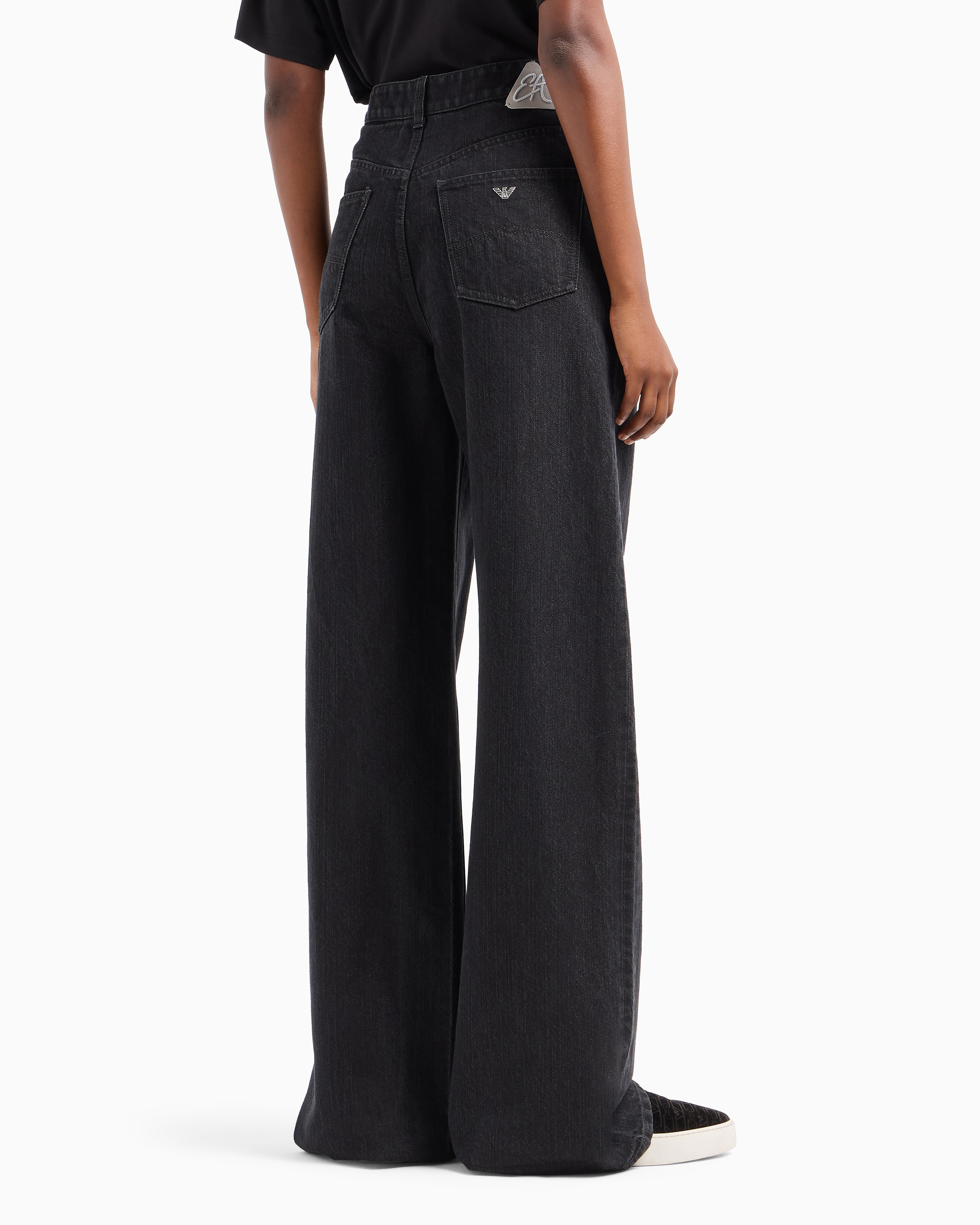 Shop Emporio Armani J8b Mid-rise Jeans With An Extra Wide Leg In Lurex Denim In Noir