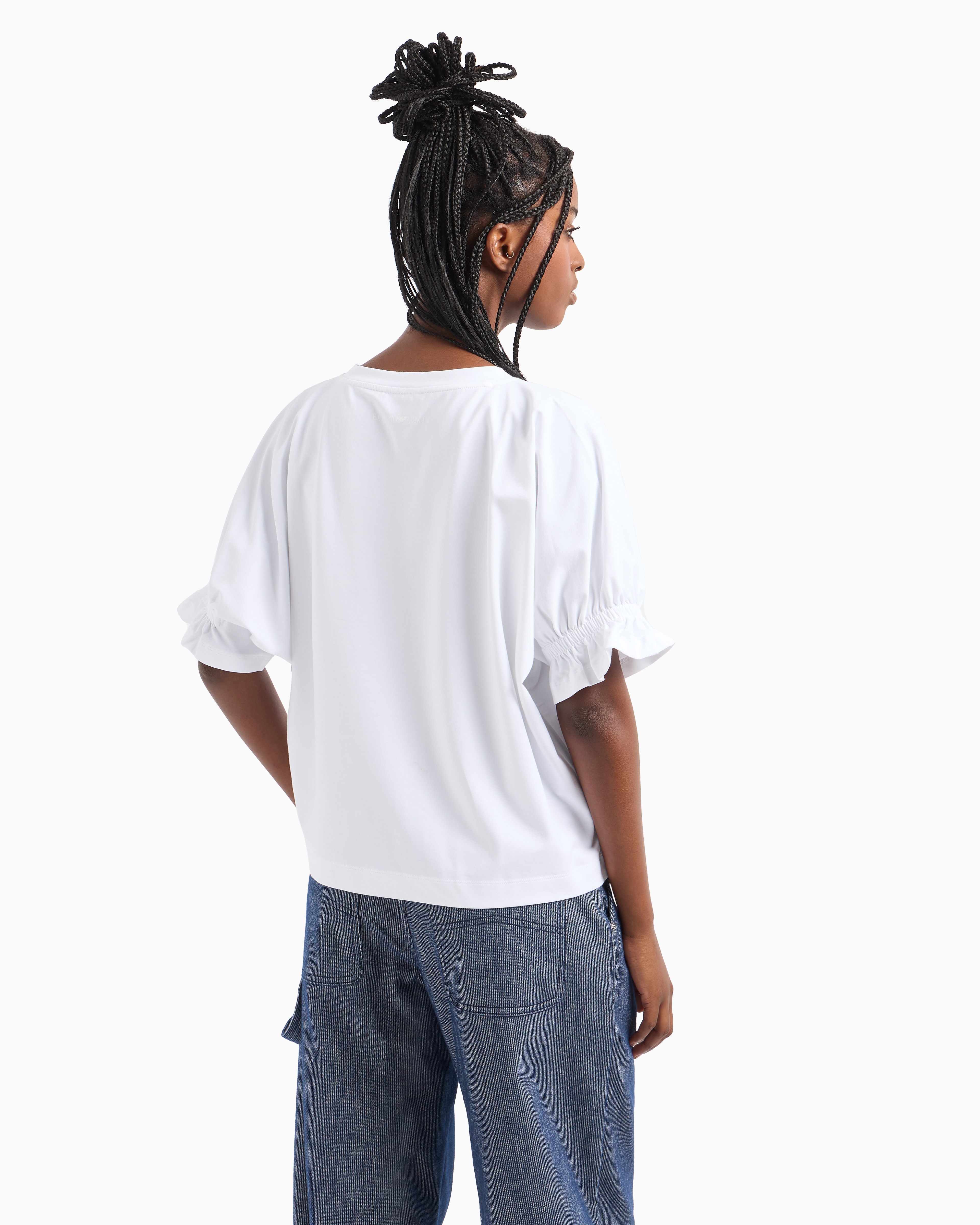 Emporio Armani Official Store Asv T-shirt Aus Bio-stretchjersey Mit Adler-stickerei In Weiss