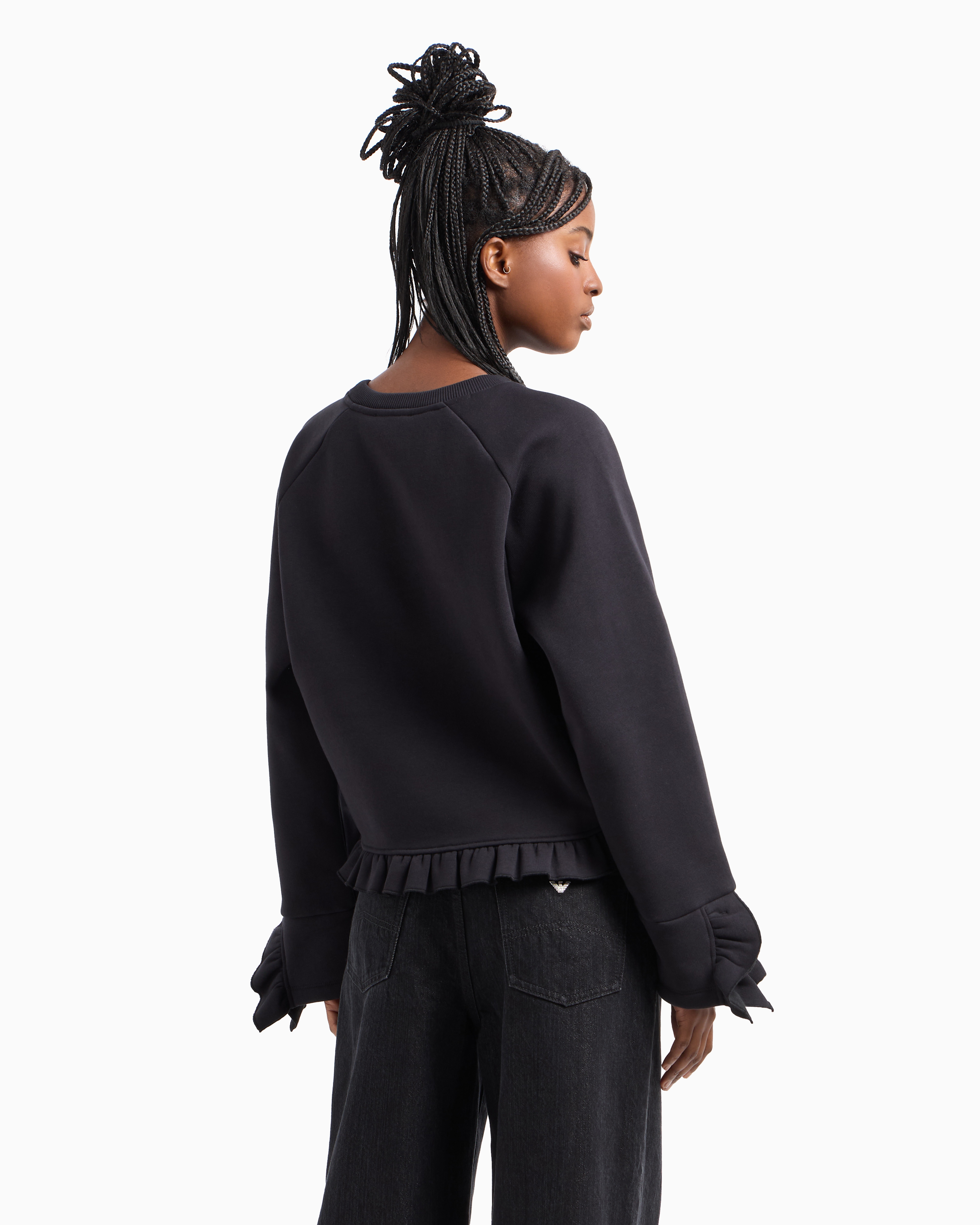 Shop Emporio Armani Asv Organic Jersey Sweatshirt With Ruffles In Black