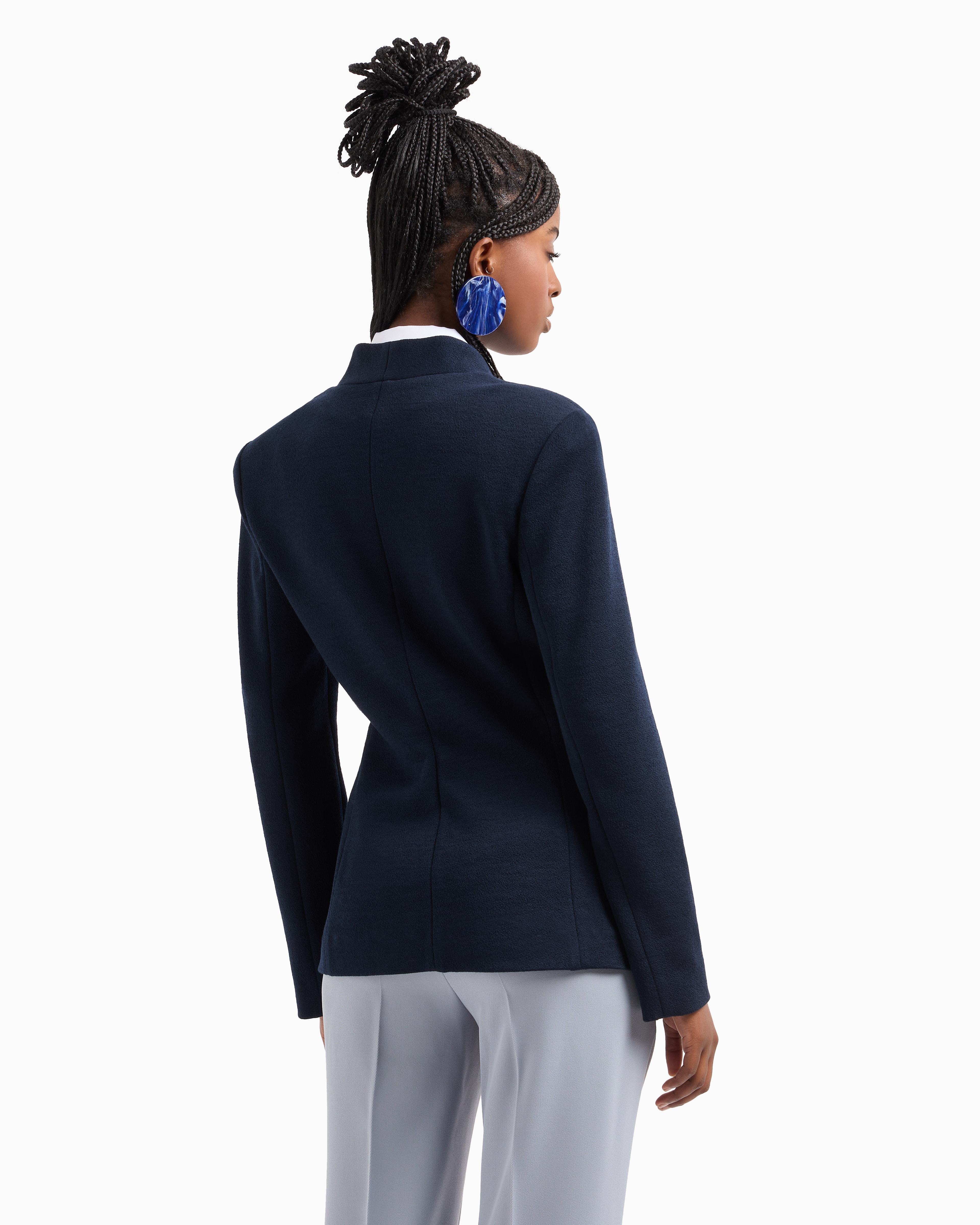 Emporio Armani Official Store Textured Jersey Jacket With Irregular Fastening In Bleu