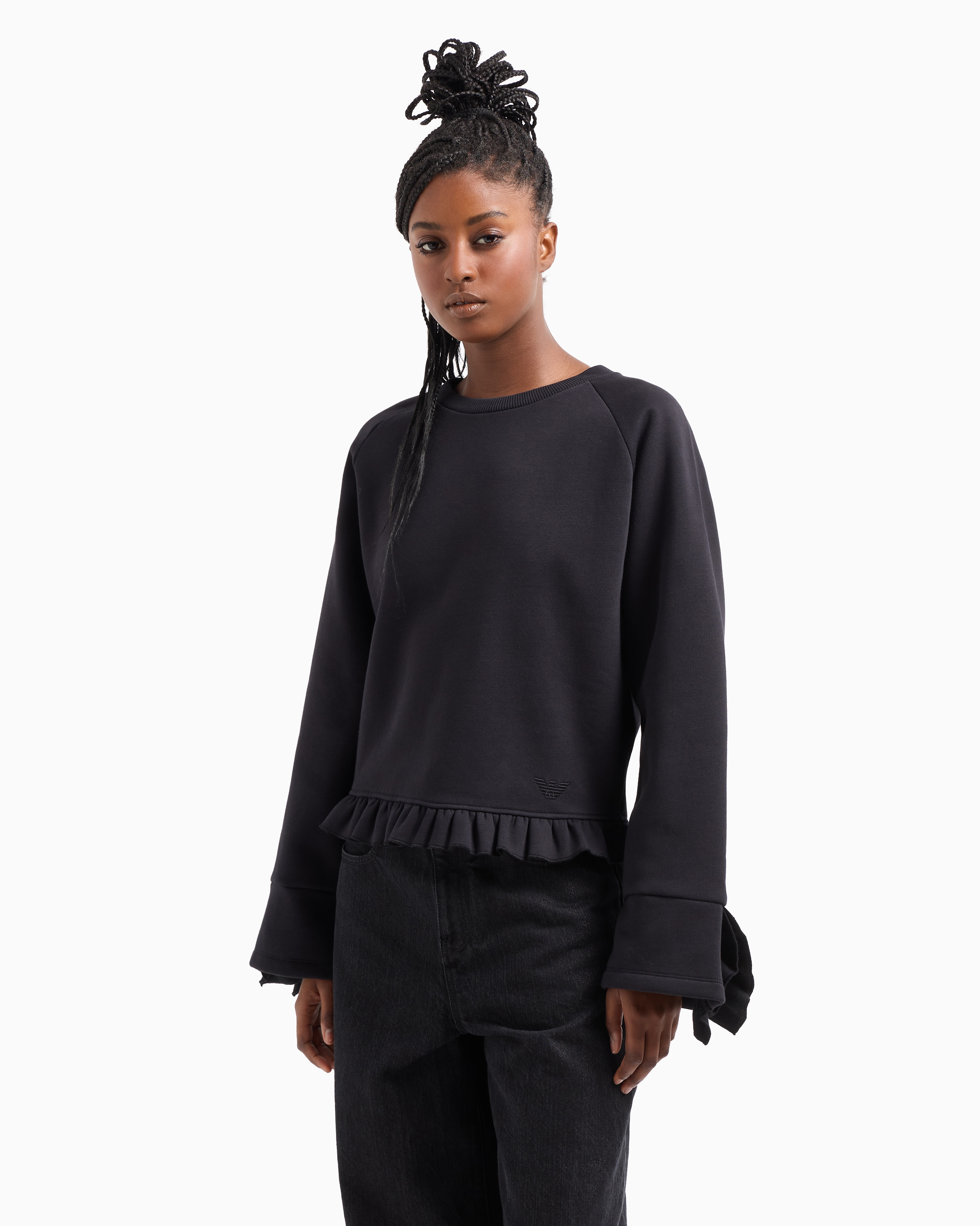 Shop Emporio Armani Asv Organic Jersey Sweatshirt With Ruffles In Black