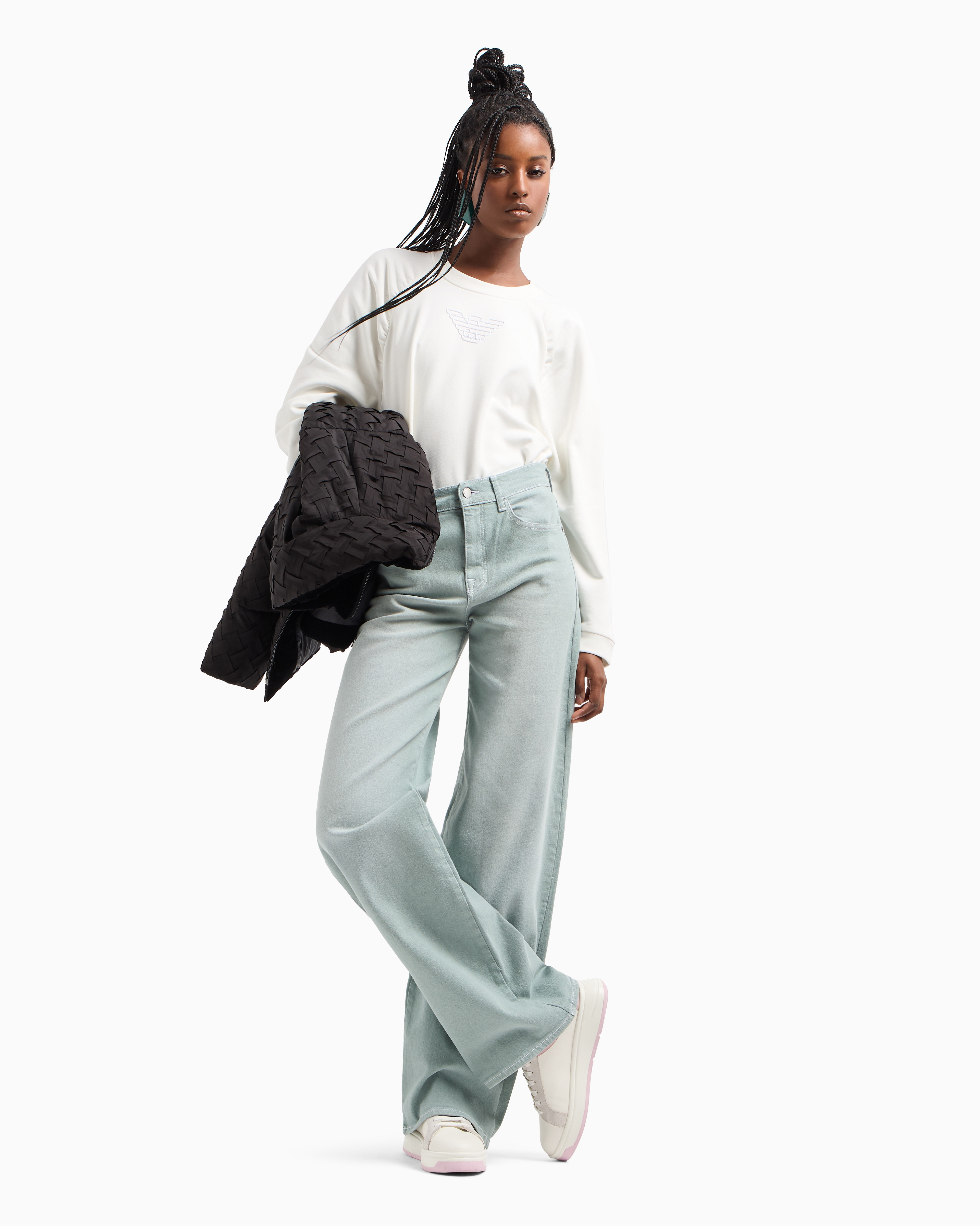 Emporio Armani Official Store Asv Organic French Terry Sweatshirt With Shiny Rubberised Eagle In White