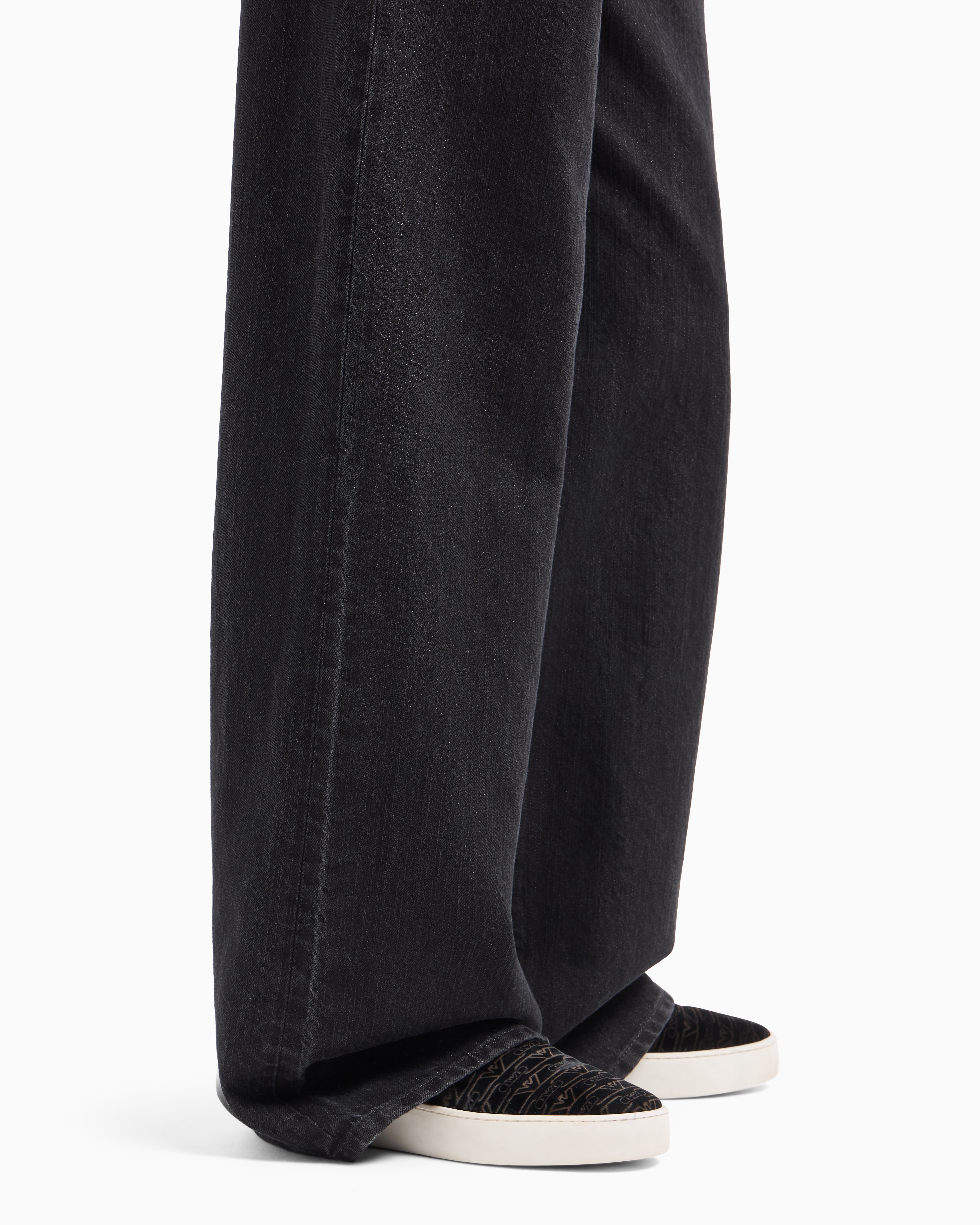 Shop Emporio Armani J8b Mid-rise Jeans With An Extra Wide Leg In Lurex Denim In Noir