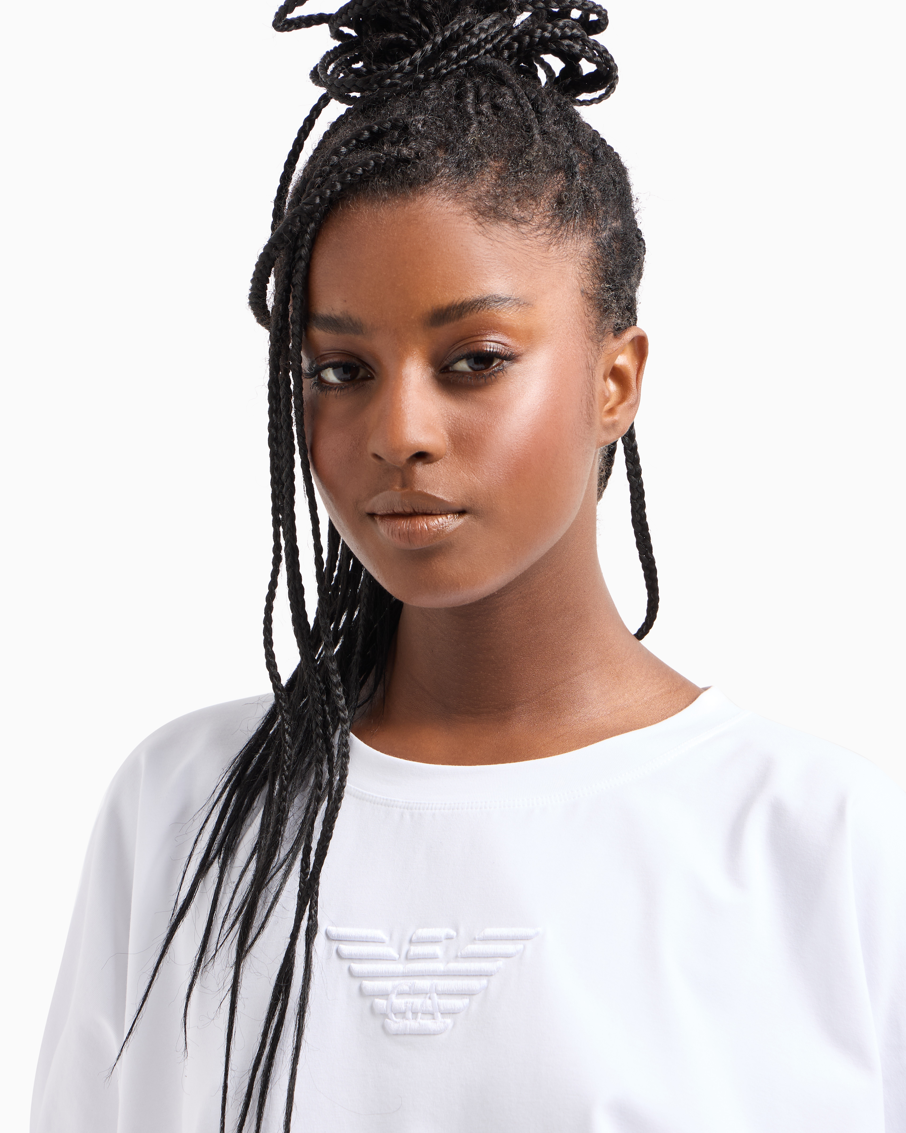 Emporio Armani Official Store Asv T-shirt Aus Bio-stretchjersey Mit Adler-stickerei In Weiss