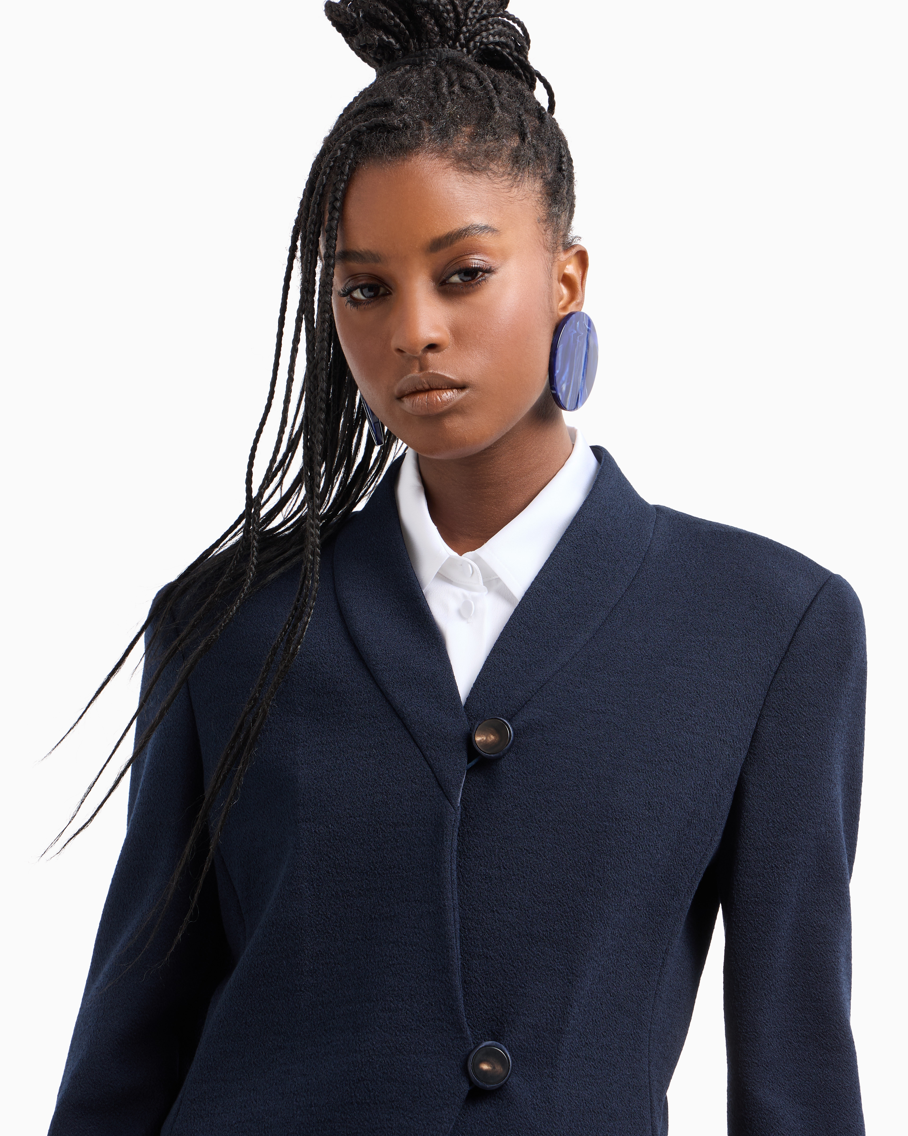 Emporio Armani Official Store Textured Jersey Jacket With Irregular Fastening In Bleu